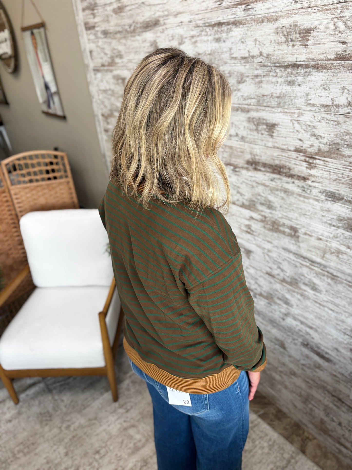 Cocoa Striped Micro Brushed Crew
