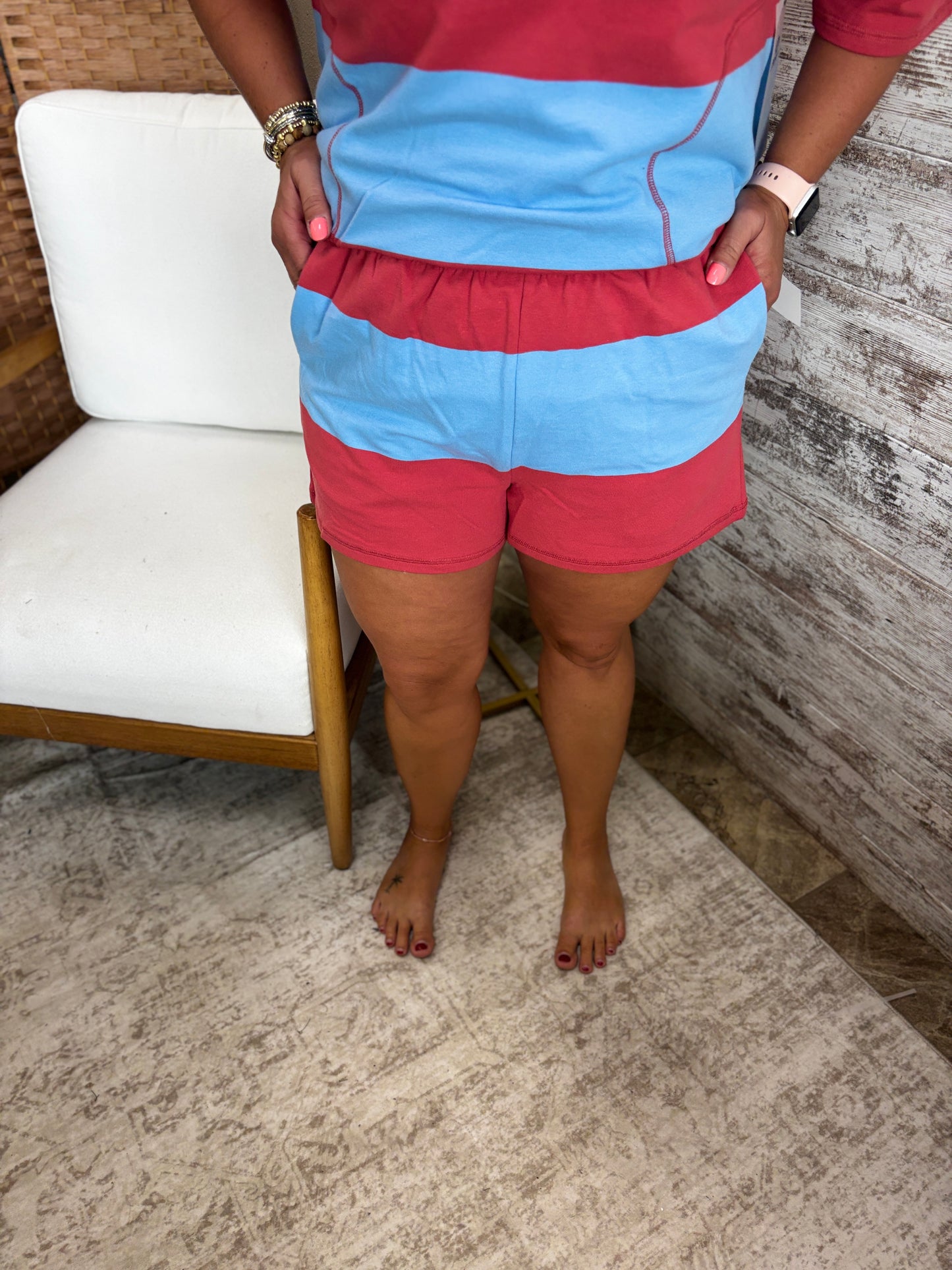 Brick/Blue Striped Half Zip Set