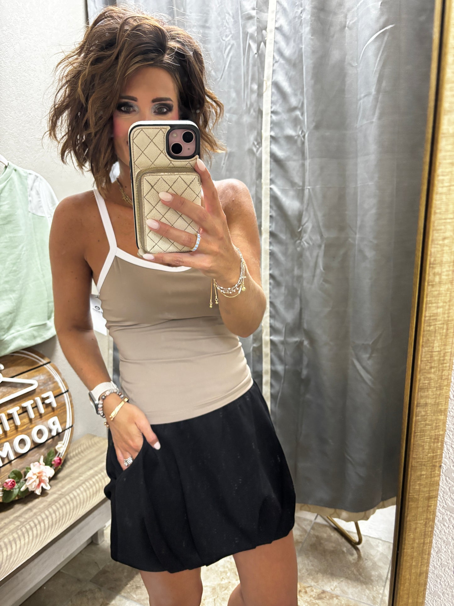 Silkin Taupe Sculpted Outline Tank Top