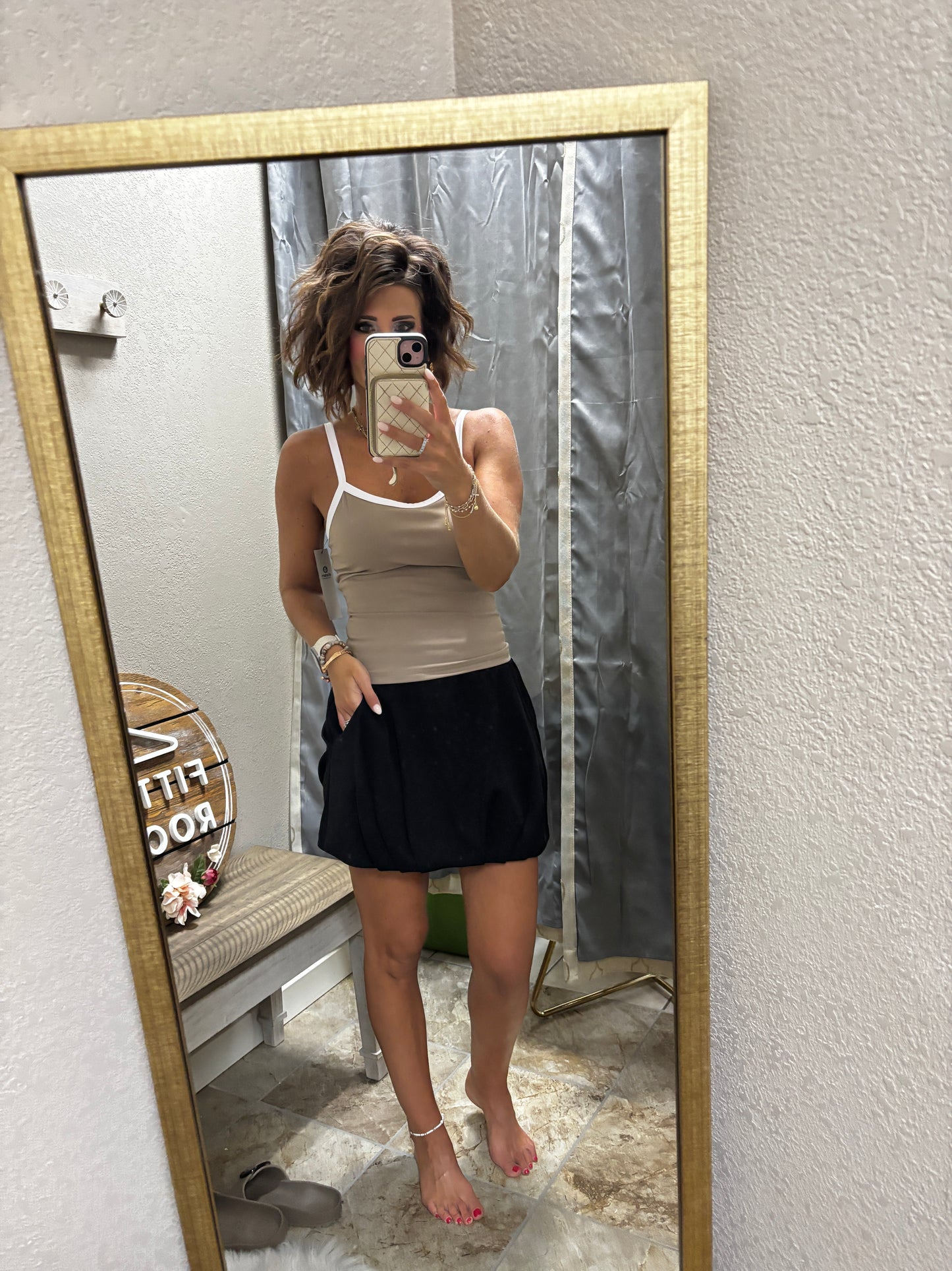 Silkin Taupe Sculpted Outline Tank Top