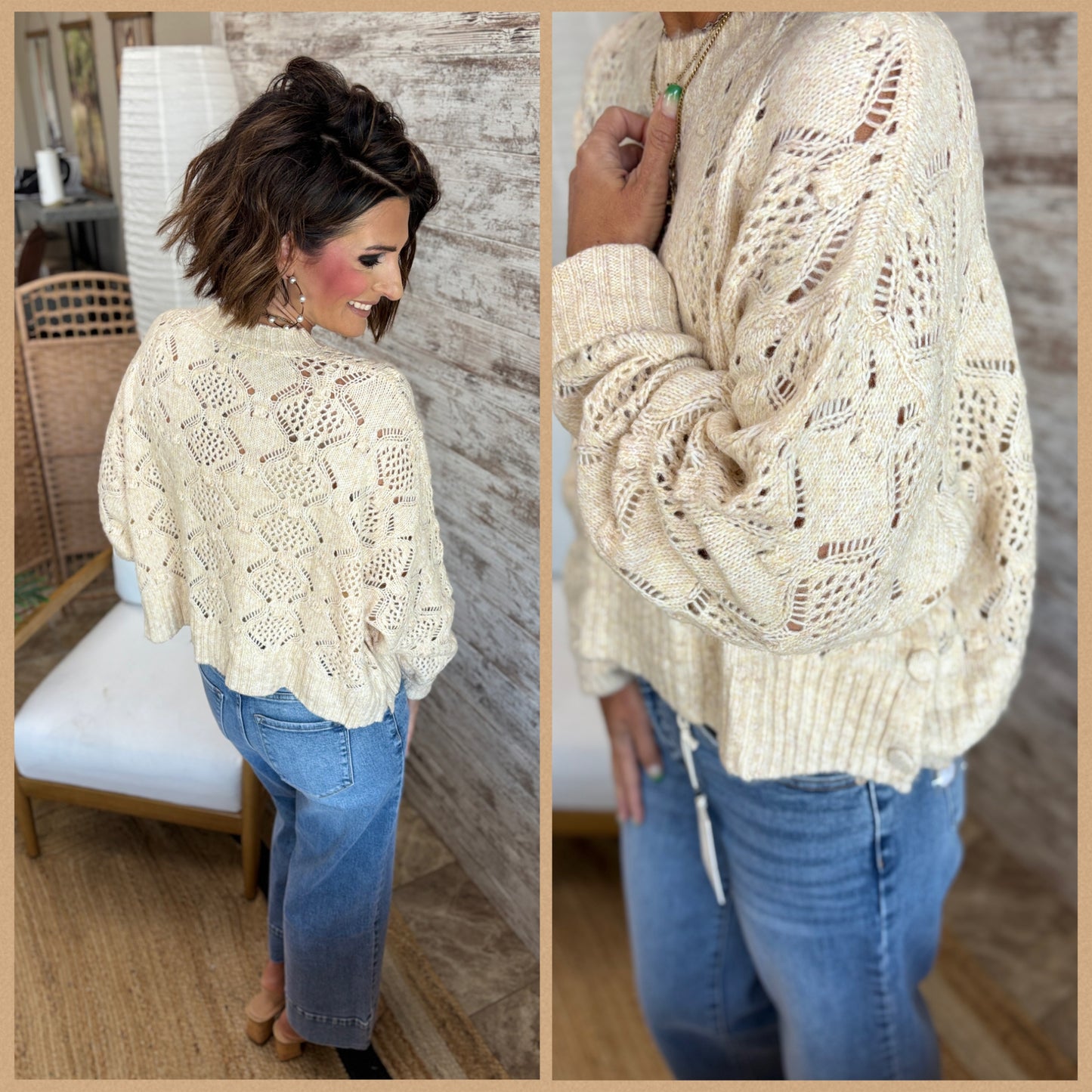 Natural Open Knit Cropped Sweater