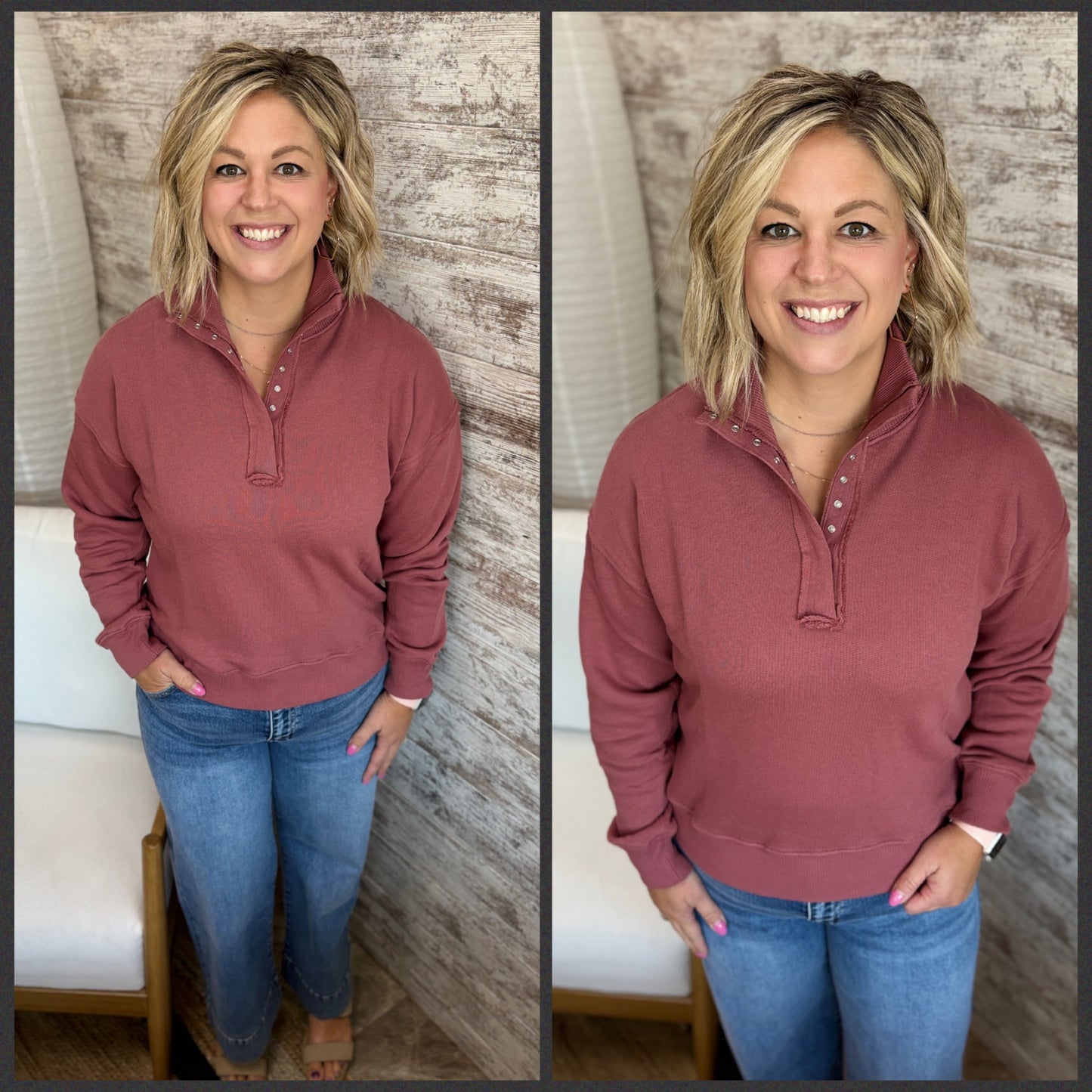 Marsala Snap Button Pullover