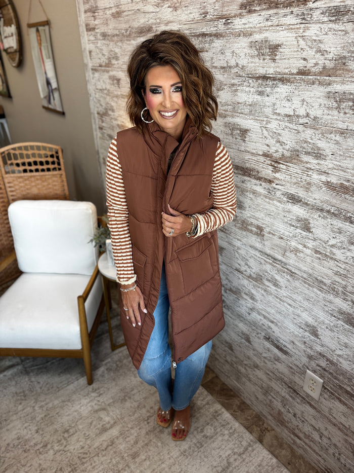 Brown Long Line Vest