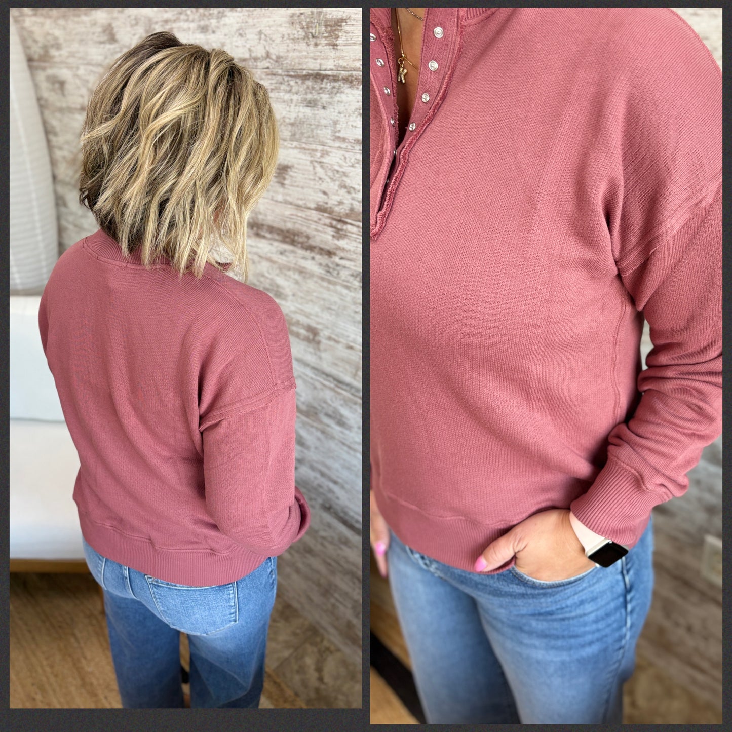 Marsala Snap Button Pullover