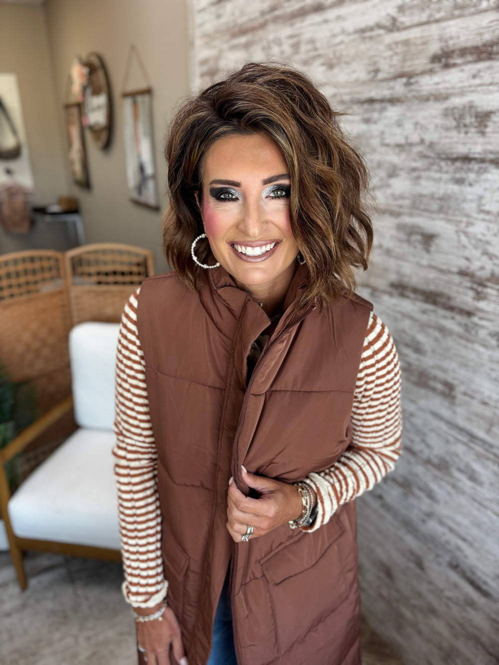 Brown Long Line Vest