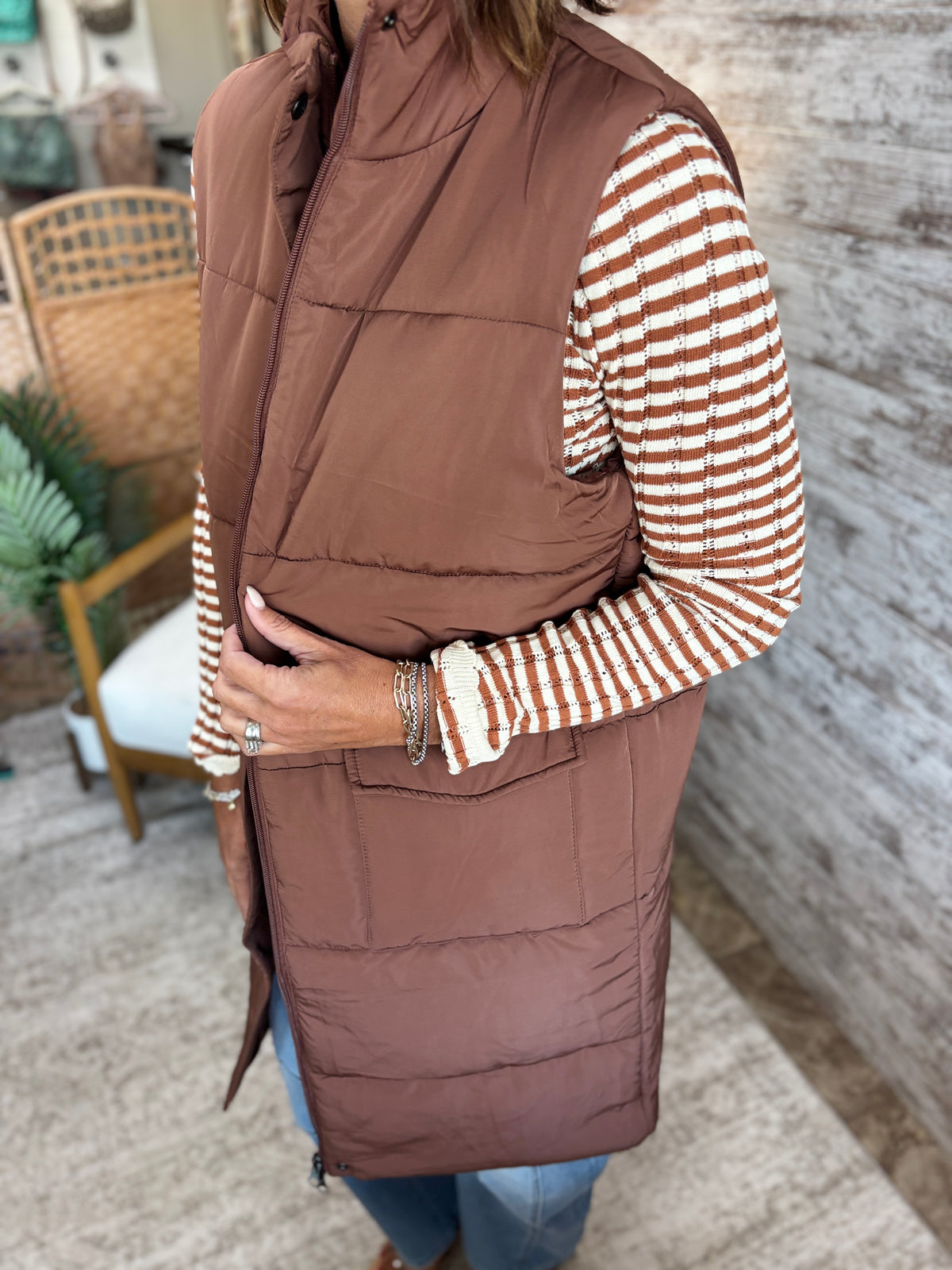 Brown Long Line Vest
