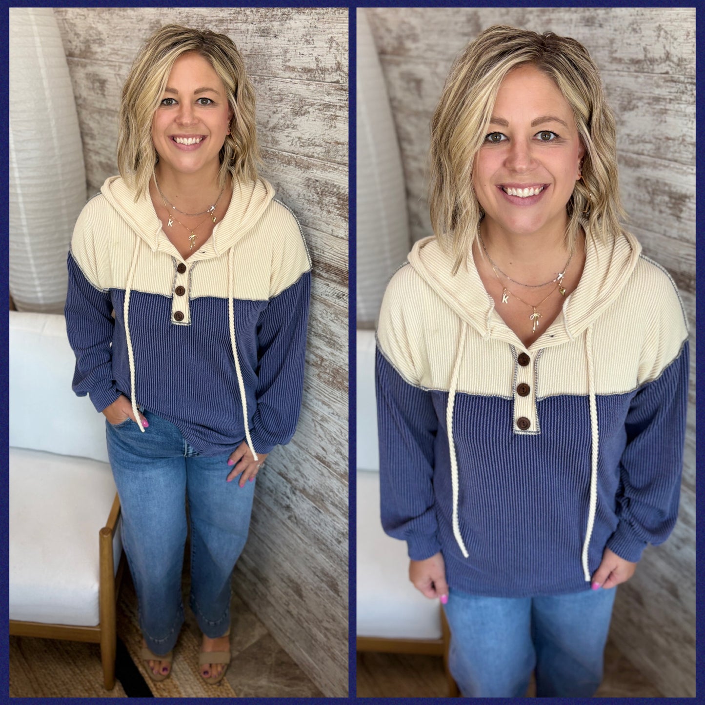 Buttoned Ribbed Hoodie ~ 2 Colors