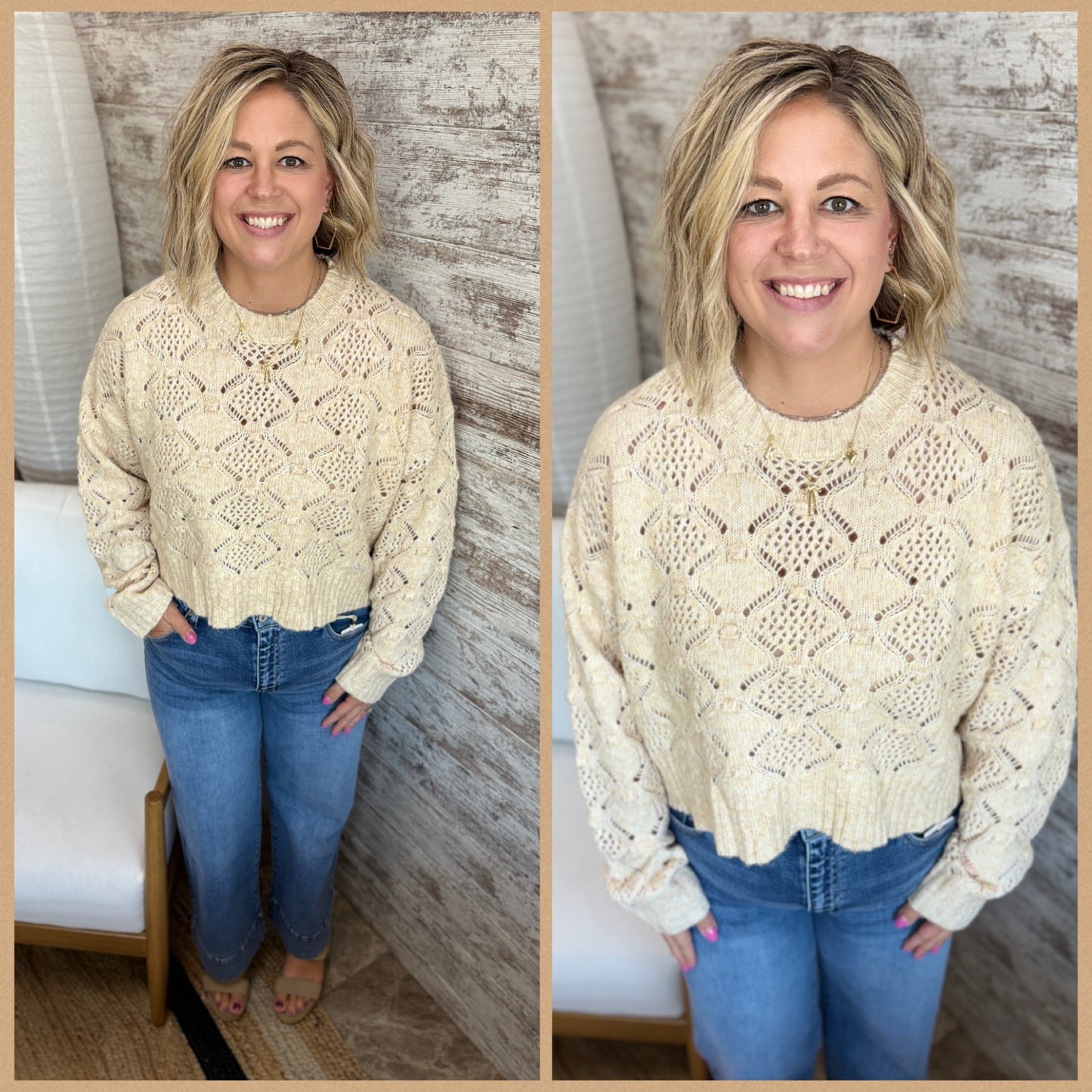 Natural Open Knit Cropped Sweater