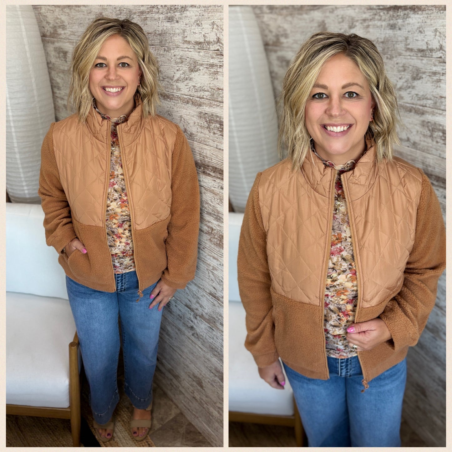 Camel Quiled/Fleece Jacket