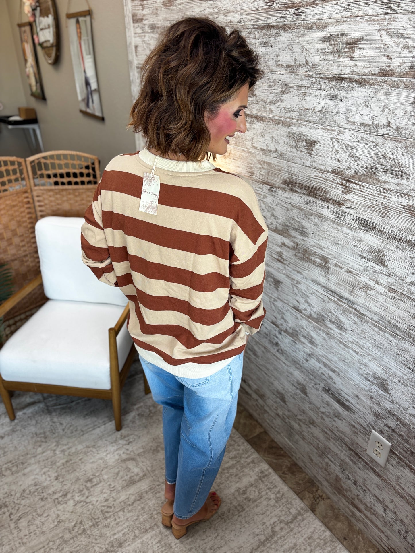 Sienna Brown Rugby Stripe Pullover