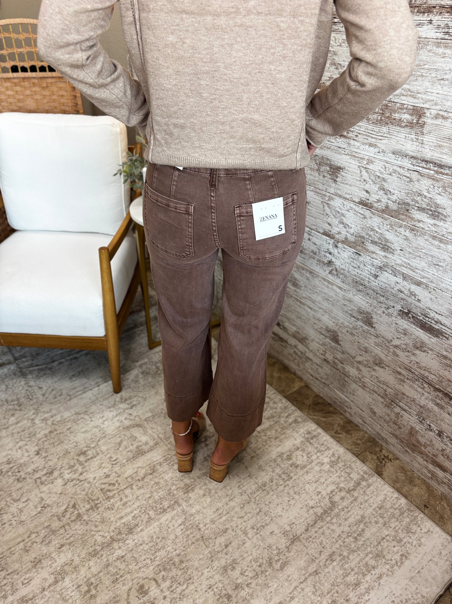 Zenana Brown Pintuck Cropped Pant DMP-1763A