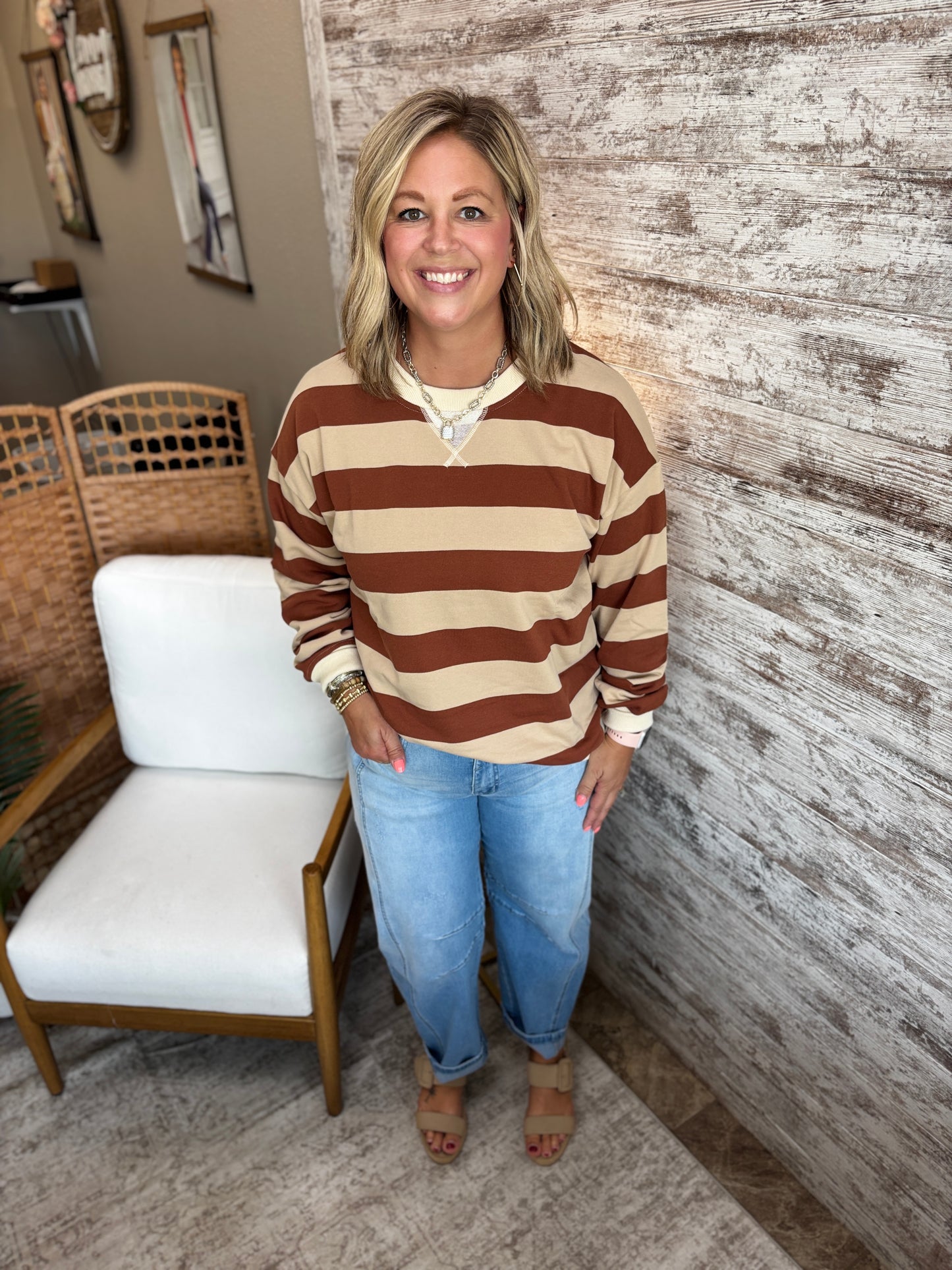 Sienna Brown Rugby Stripe Pullover