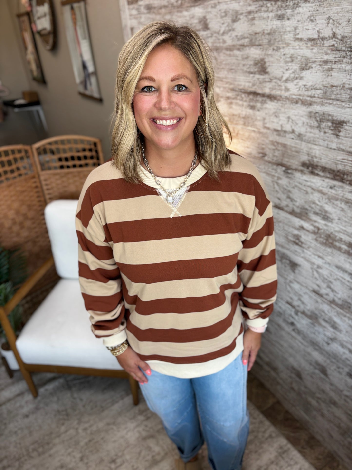 Sienna Brown Rugby Stripe Pullover