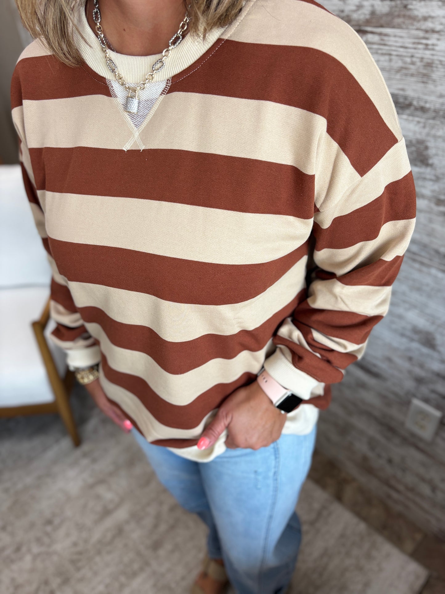 Sienna Brown Rugby Stripe Pullover