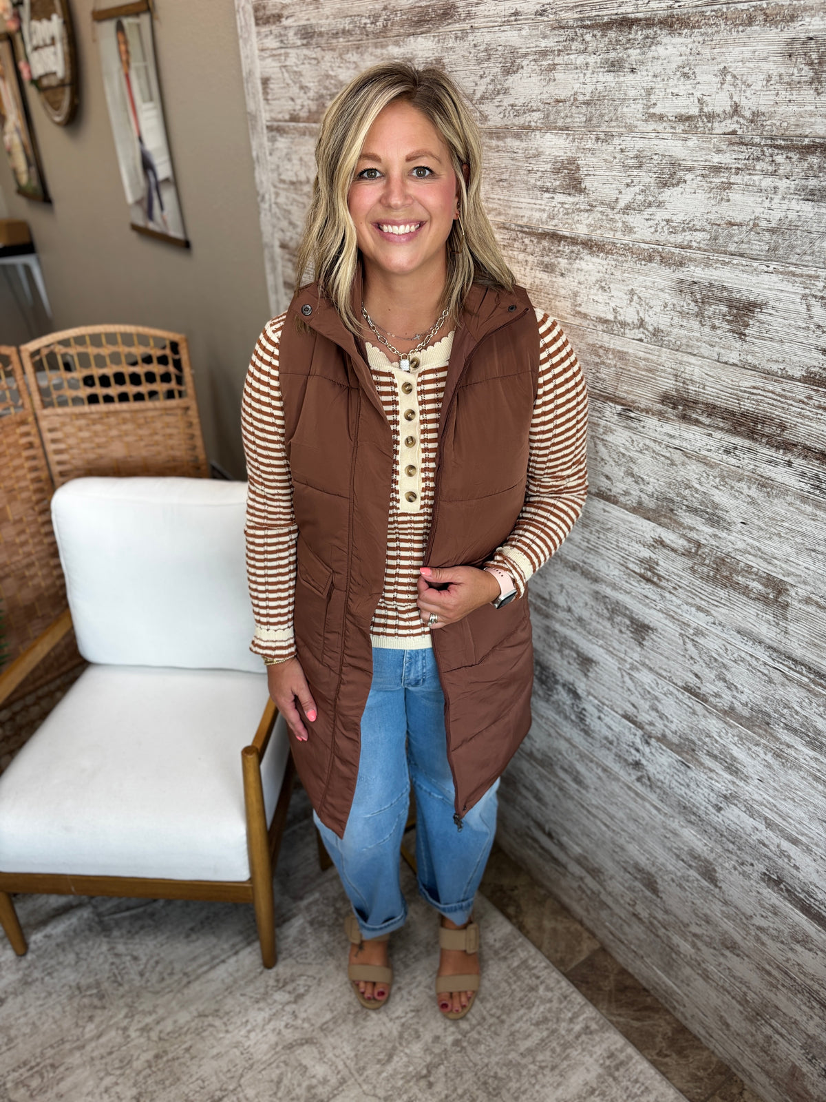 Brown Long Line Vest