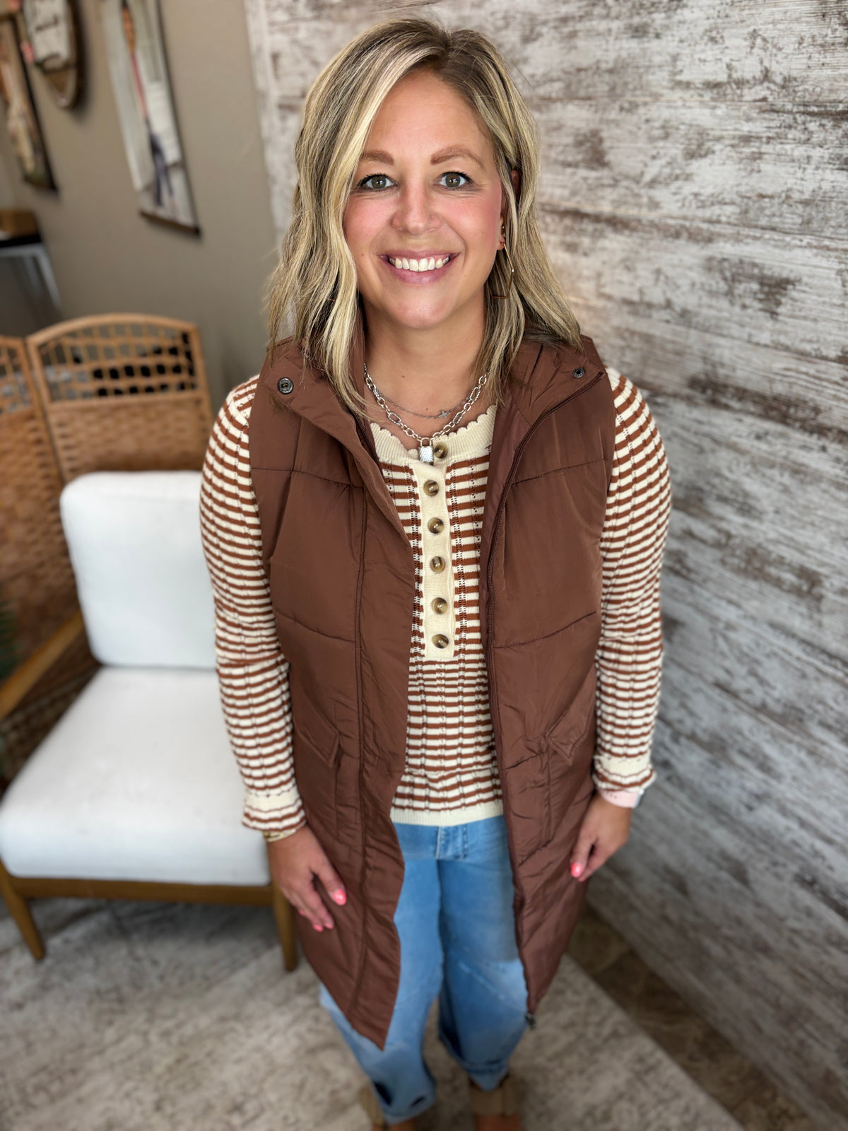 Brown Long Line Vest