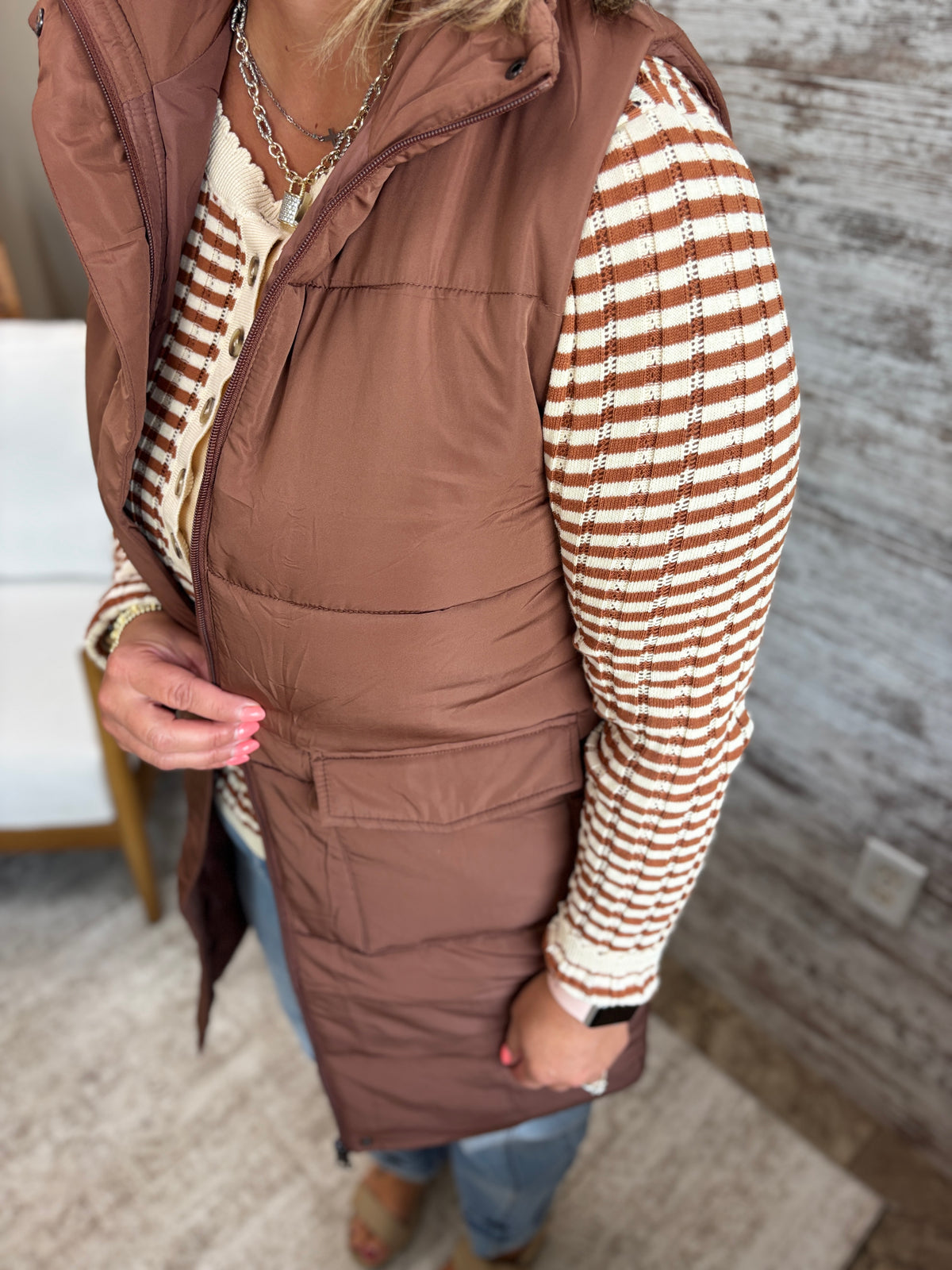 Brown Long Line Vest
