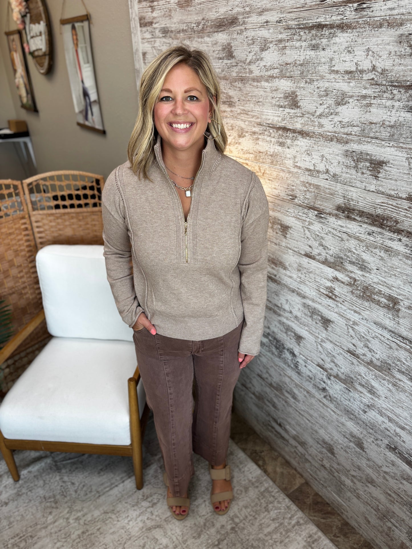 Heather Mocha Half Zip Pullover