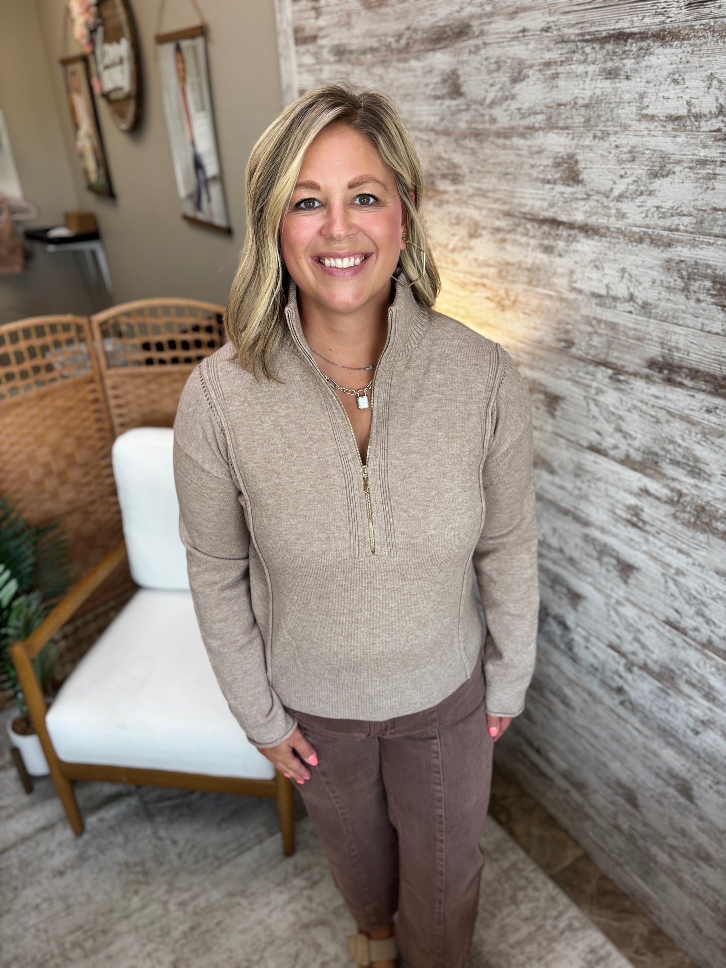 Heather Mocha Half Zip Pullover