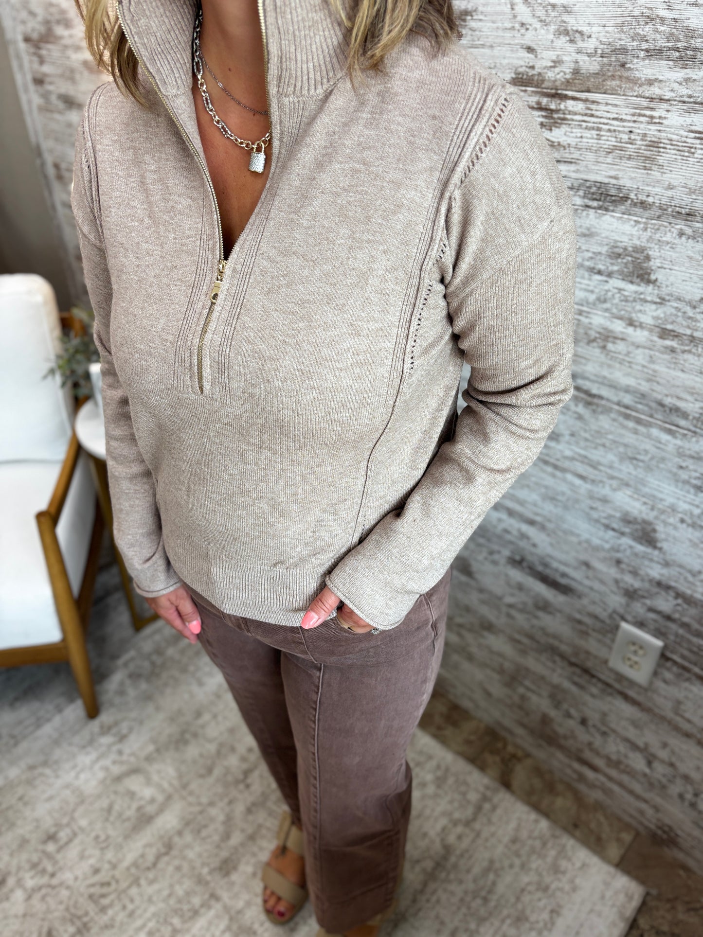 Heather Mocha Half Zip Pullover