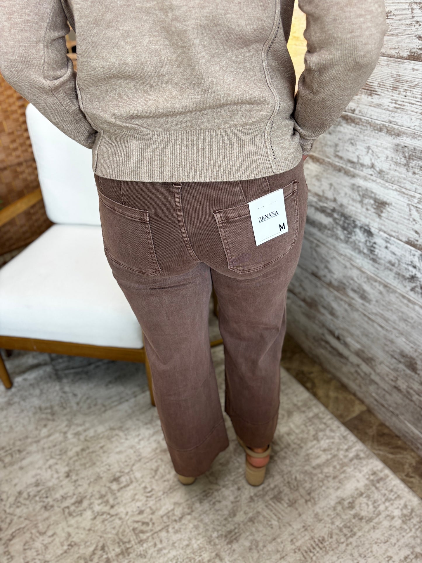 Zenana Brown Pintuck Cropped Pant DMP-1763A