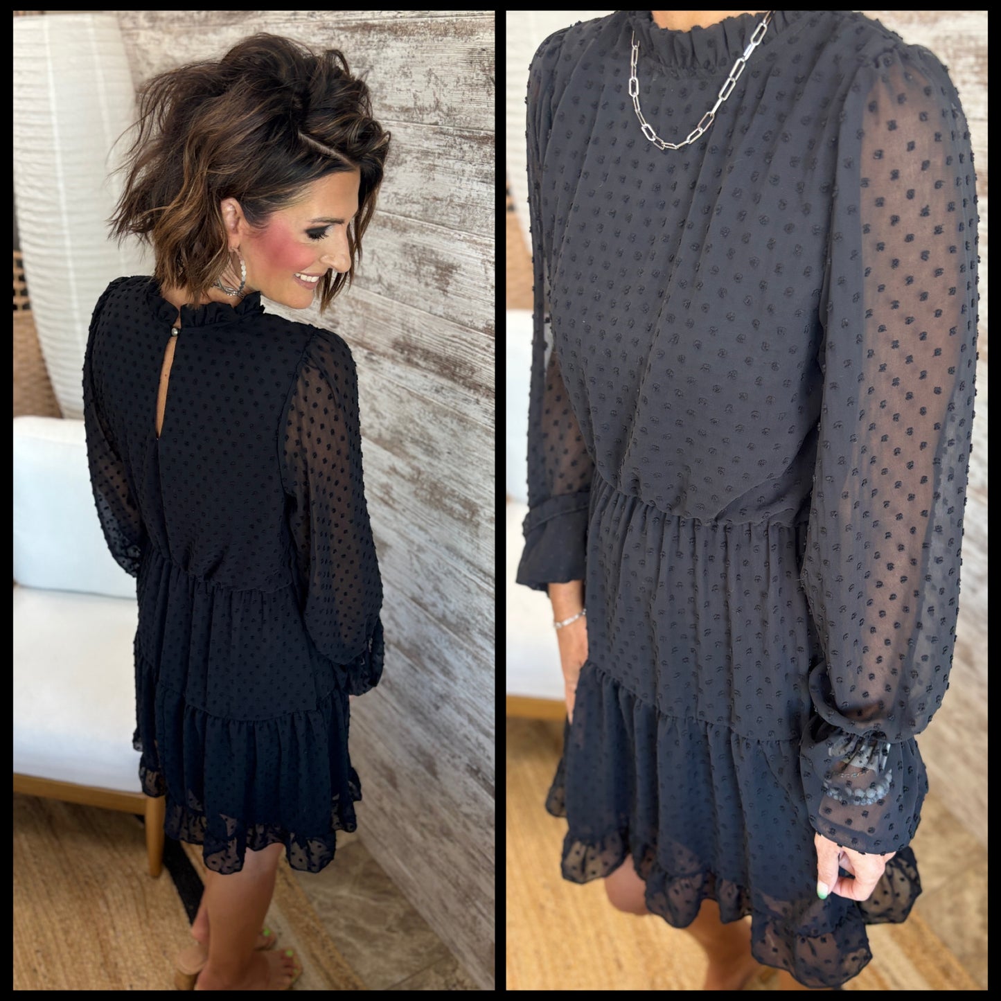 Black Mesh Dot Dress