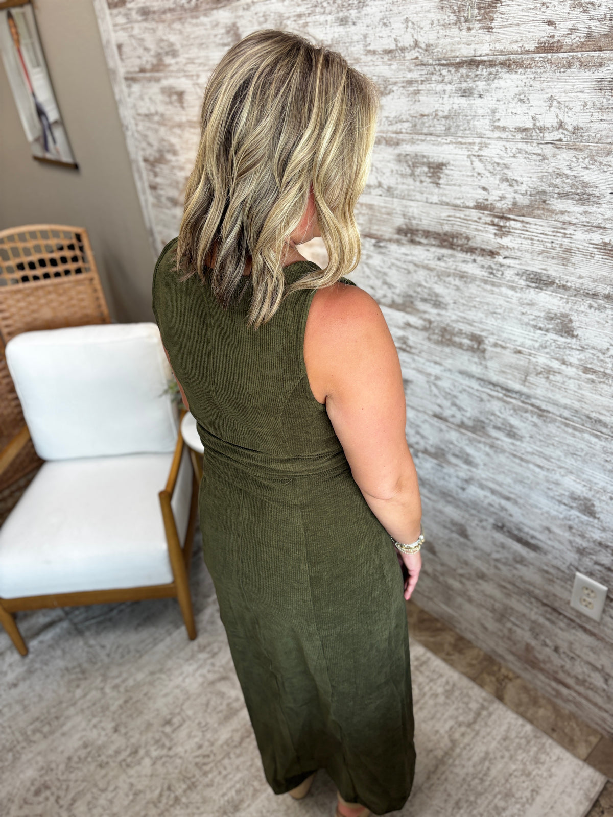 Olive Button Down Corduroy Dress