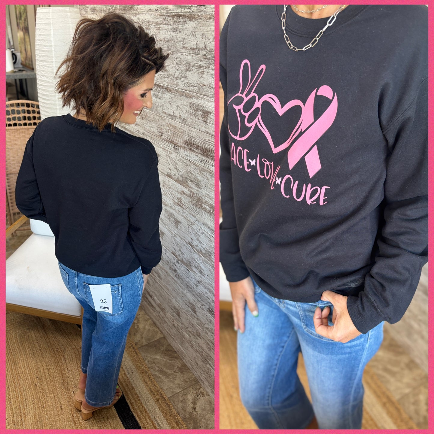 Peace, Love, Cure Breast Cancer Gildan Crew ~ Adult and Youth ~ 2 Colors *Giveback*