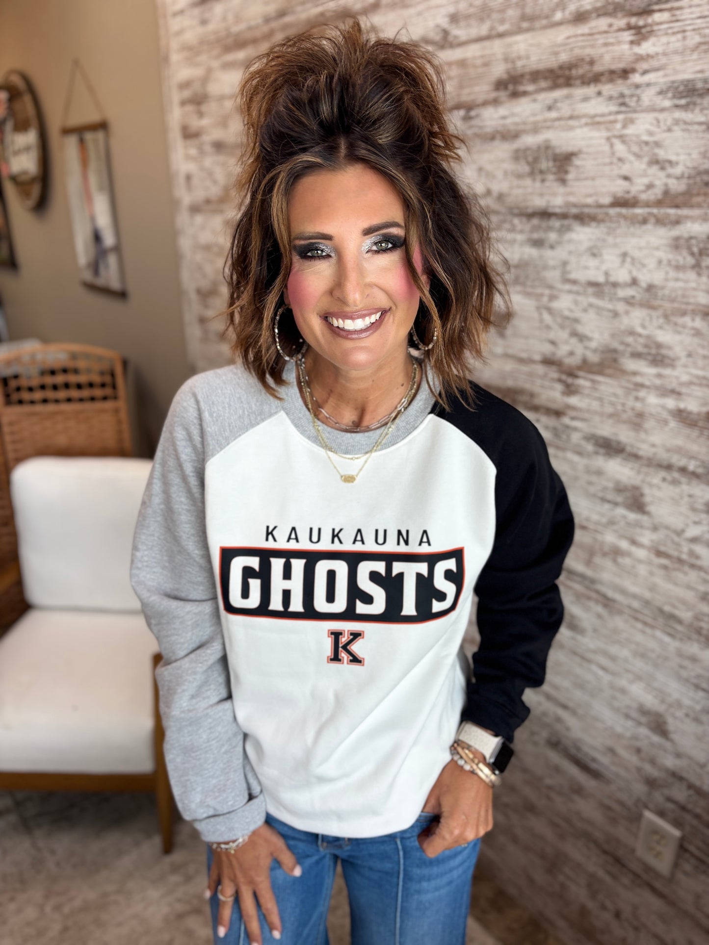 Kaukauna Pennant Black Colorblock Crew