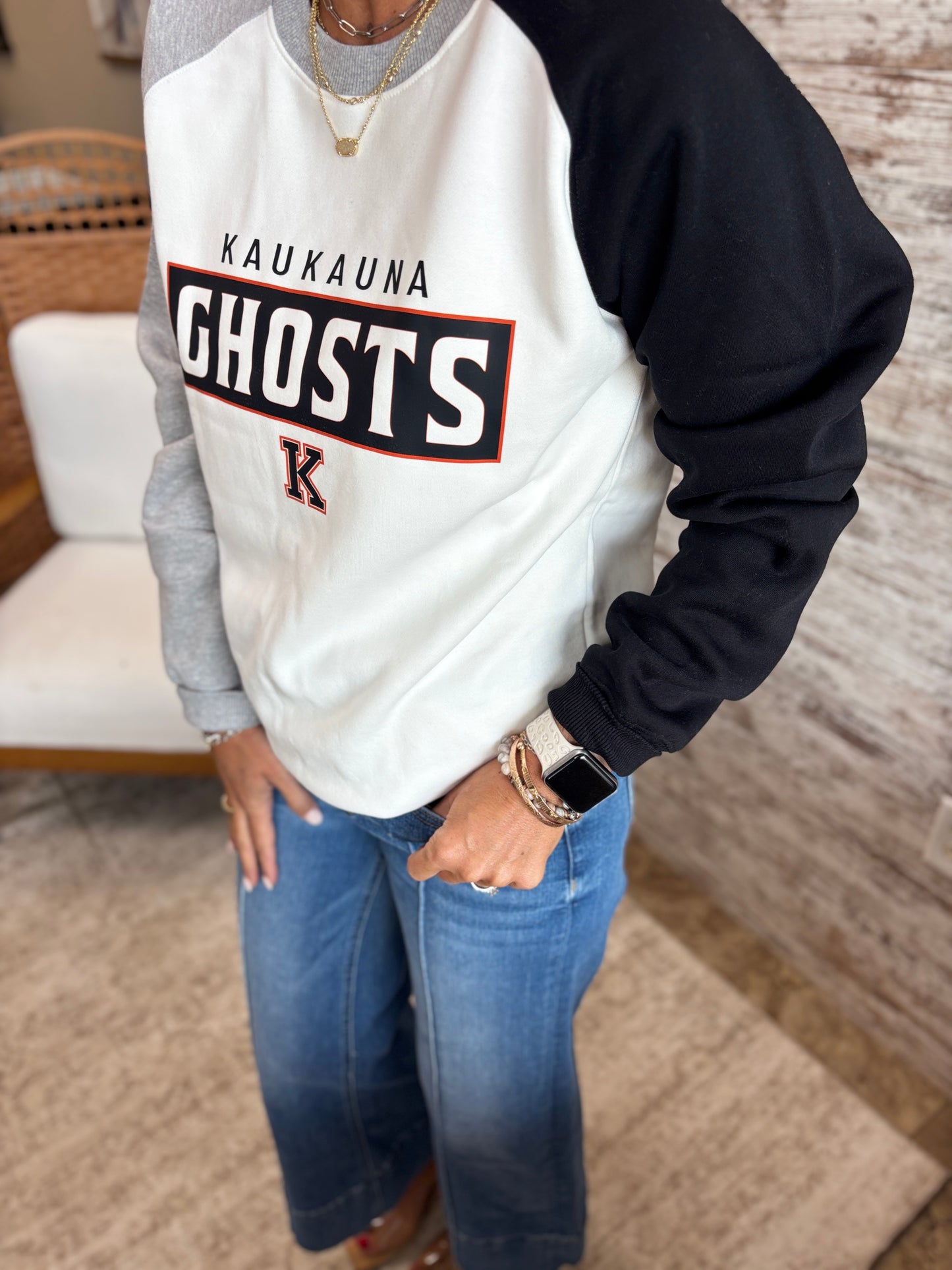 Kaukauna Pennant Black Colorblock Crew