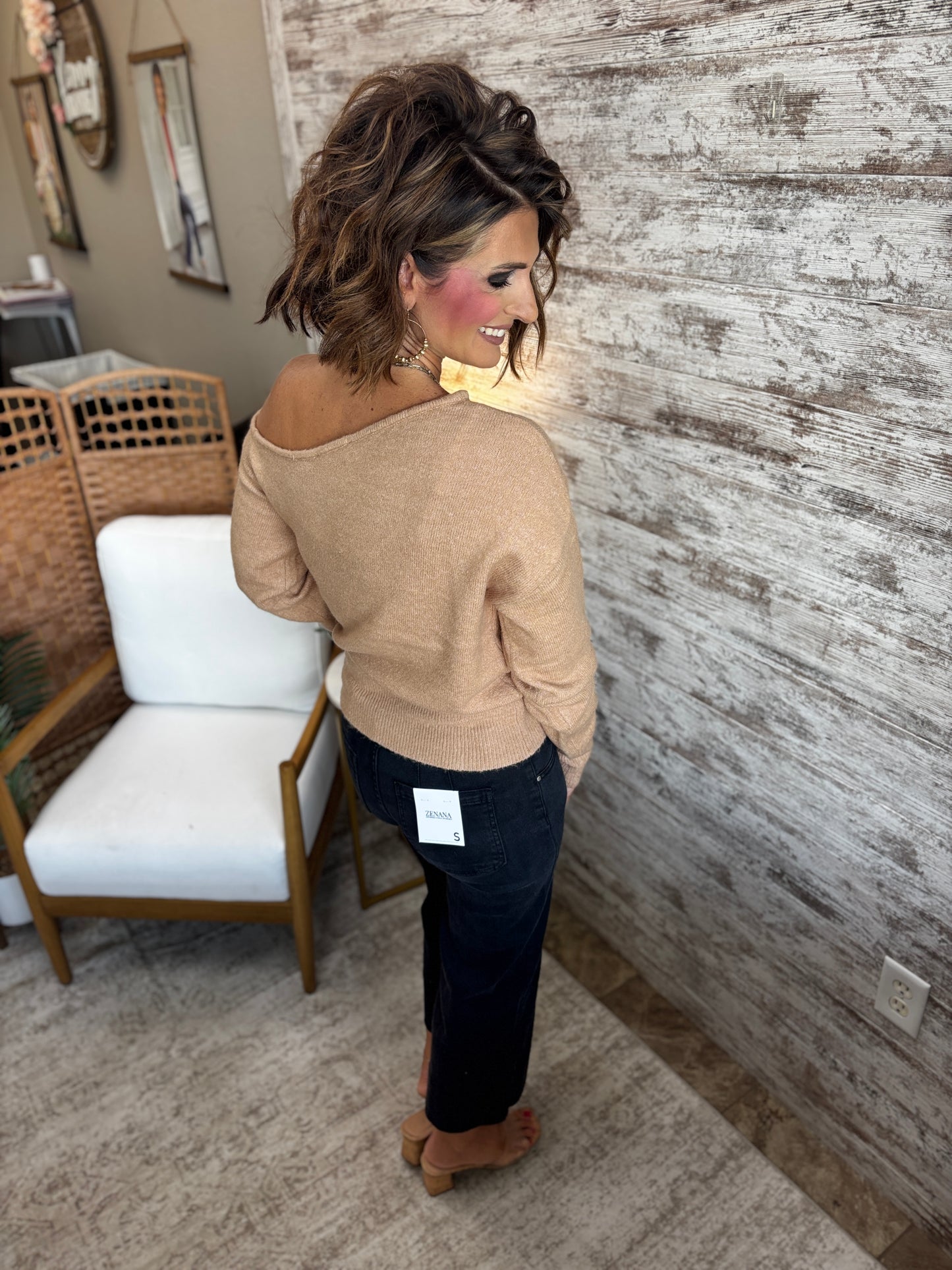 Dark Taupe Asymmetric Off Shoulder Sweater