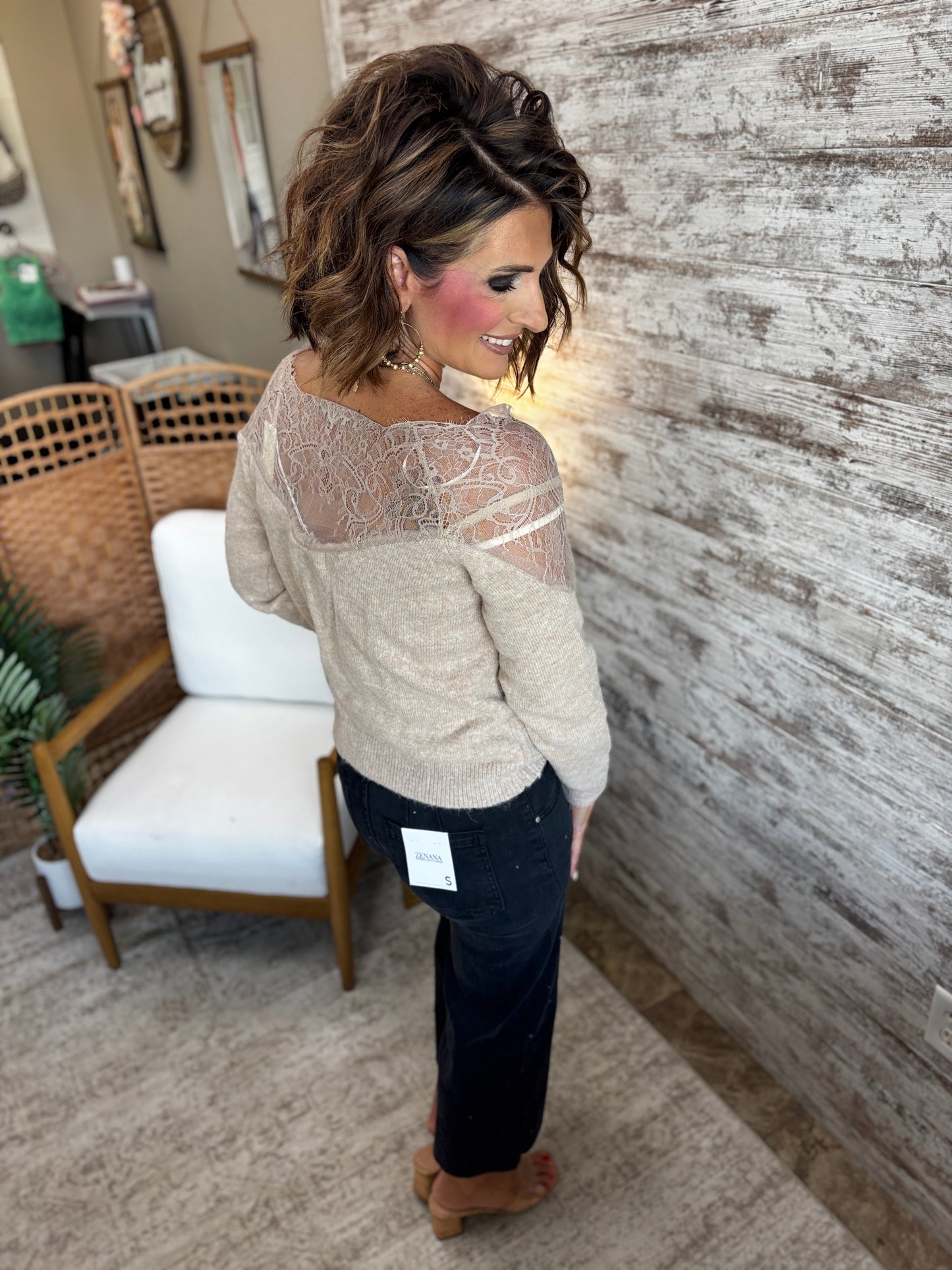 Mushroom Lace Trimmed Sweater