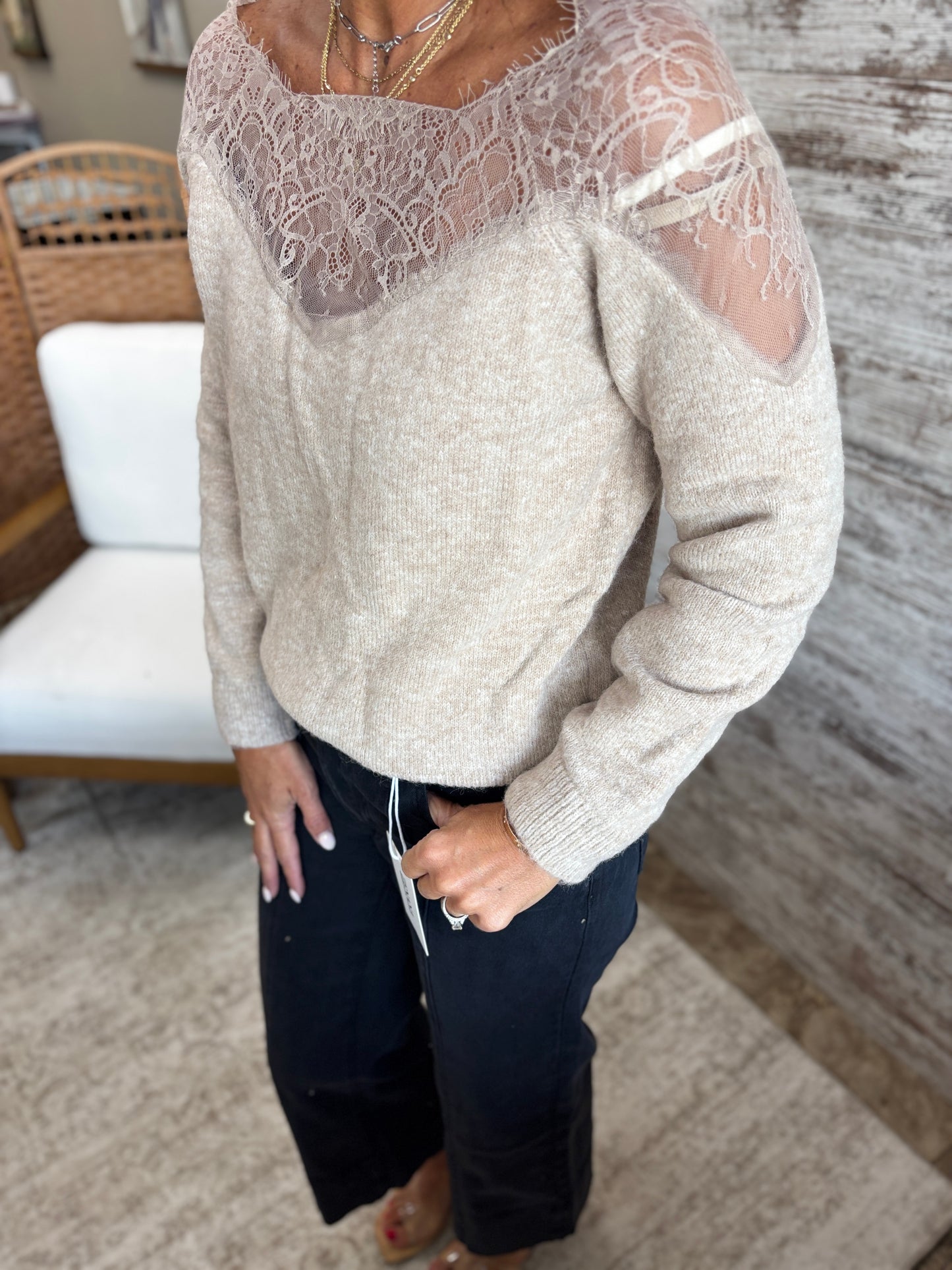 Mushroom Lace Trimmed Sweater