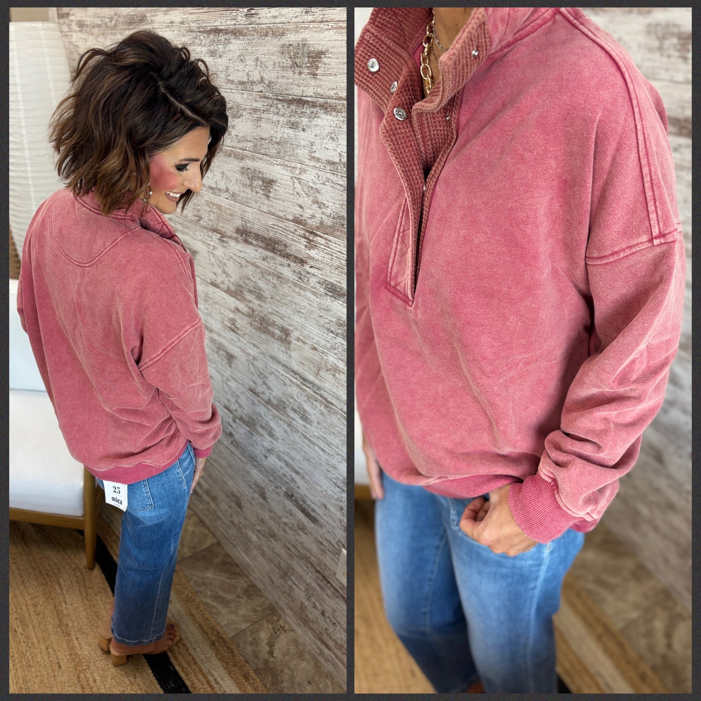 Vintage Red Thermal Wash Collar Sweatshirt