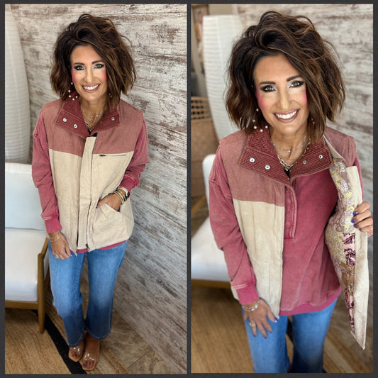 Corduroy Mixed Print Lining Vest ~ 2 Colors