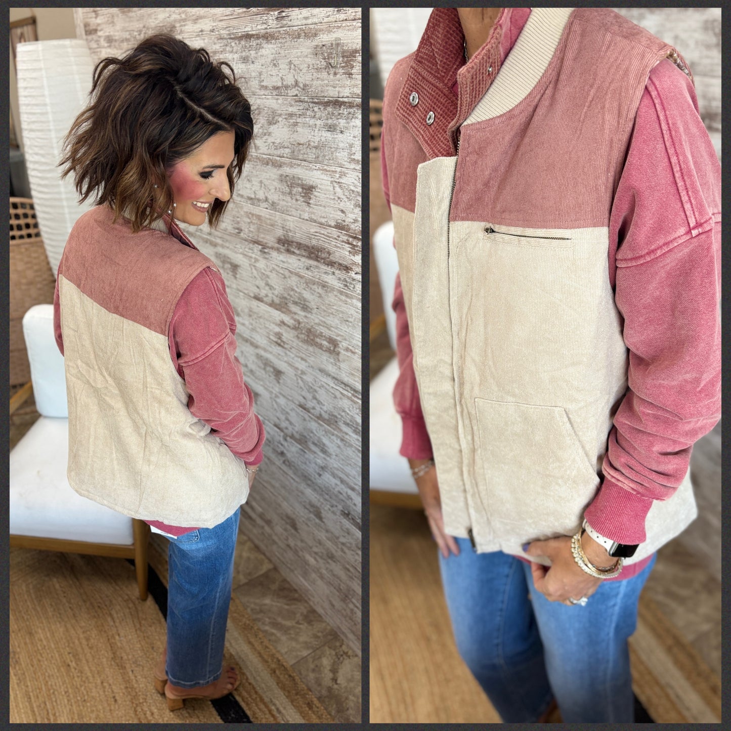 Corduroy Mixed Print Lining Vest ~ 2 Colors