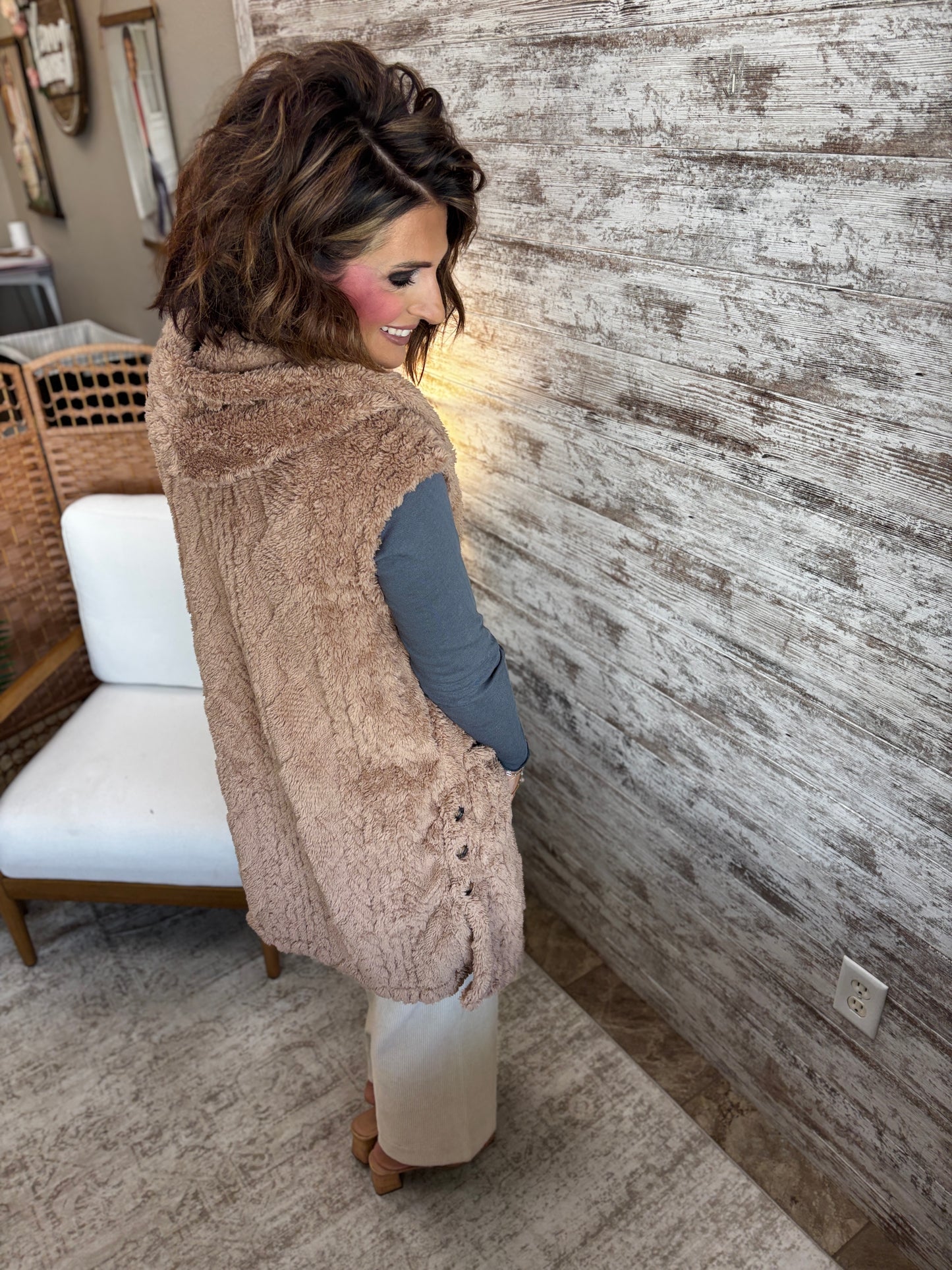 Latte Boucle Hooded Vest
