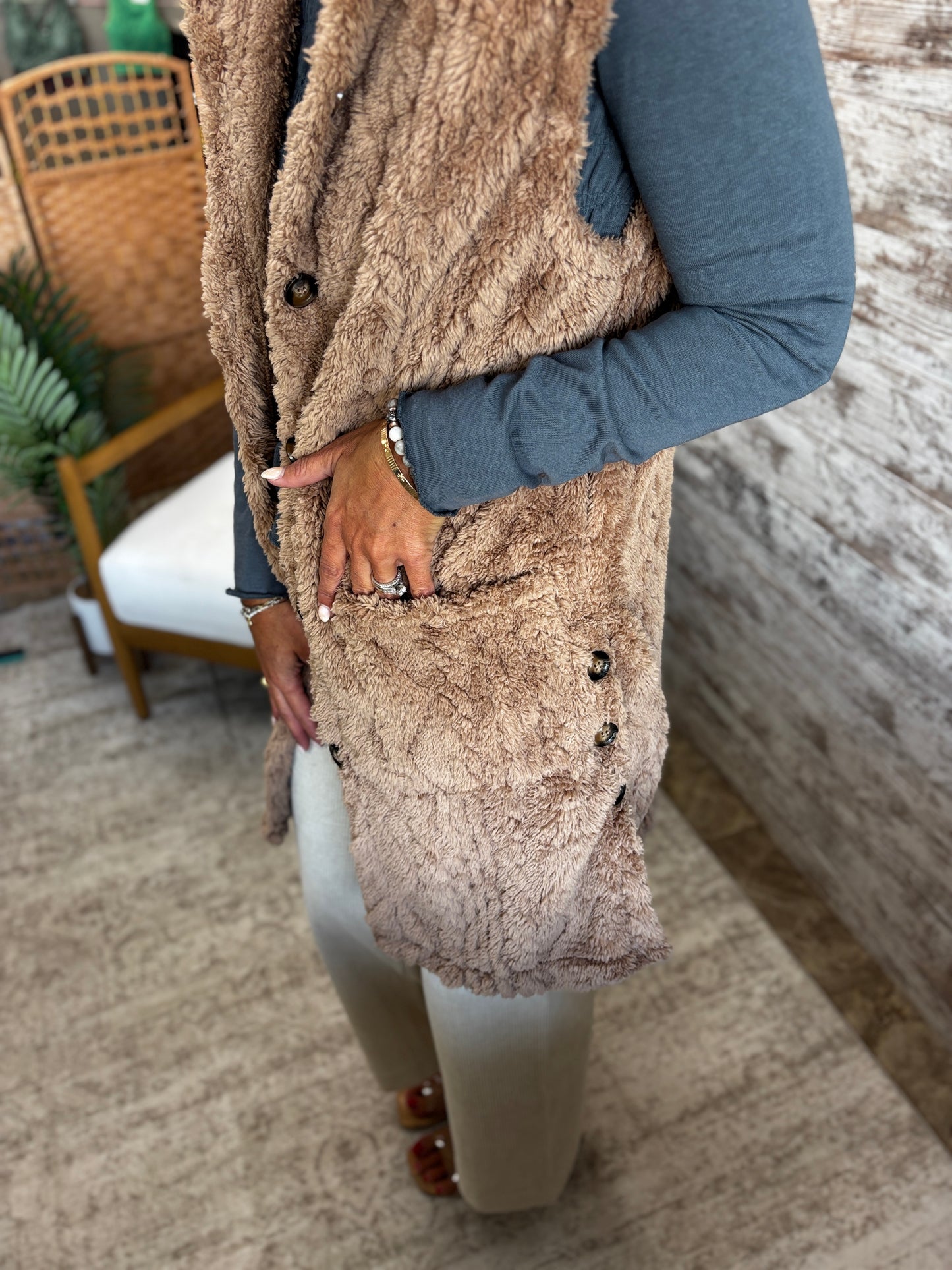 Latte Boucle Hooded Vest