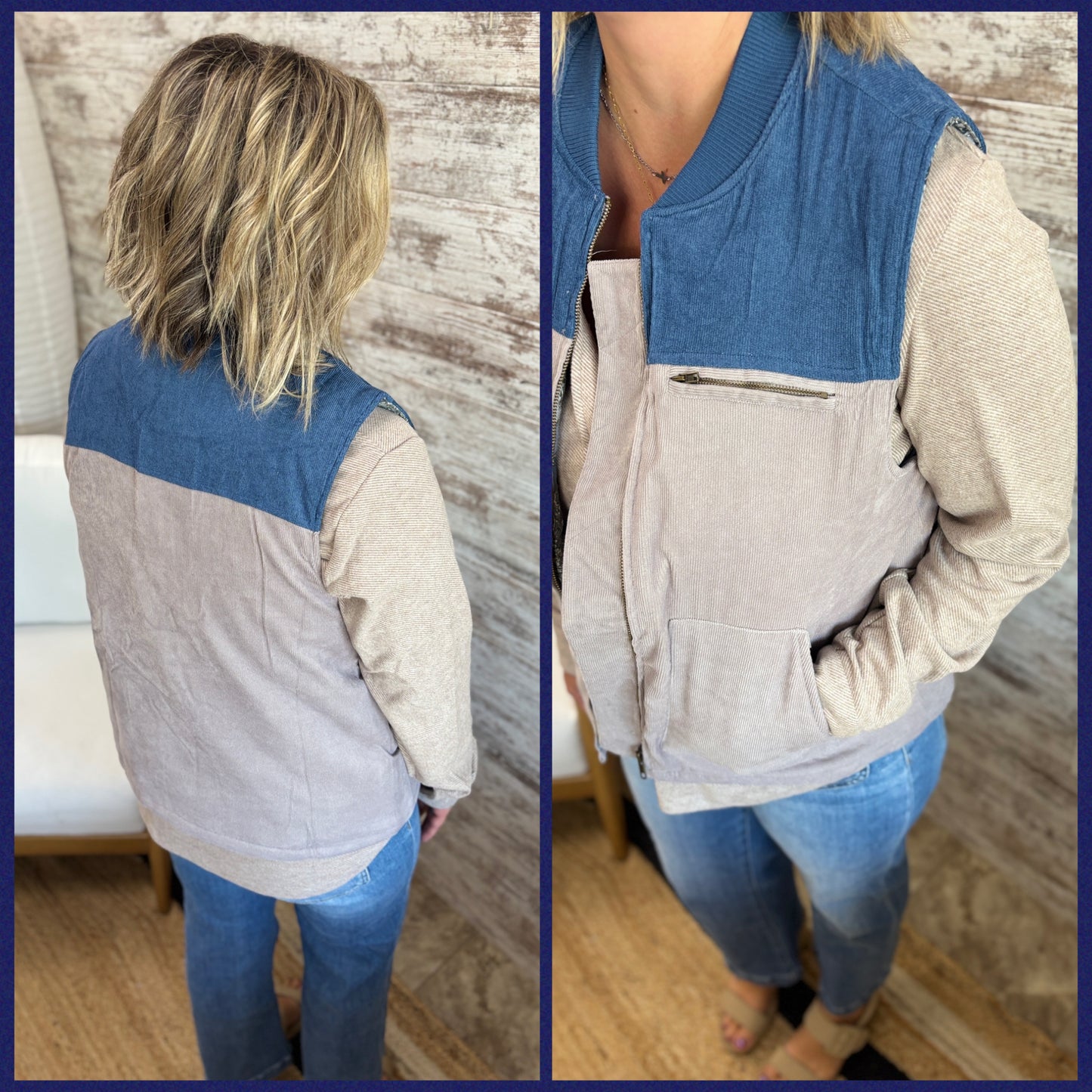 Corduroy Mixed Print Lining Vest ~ 2 Colors