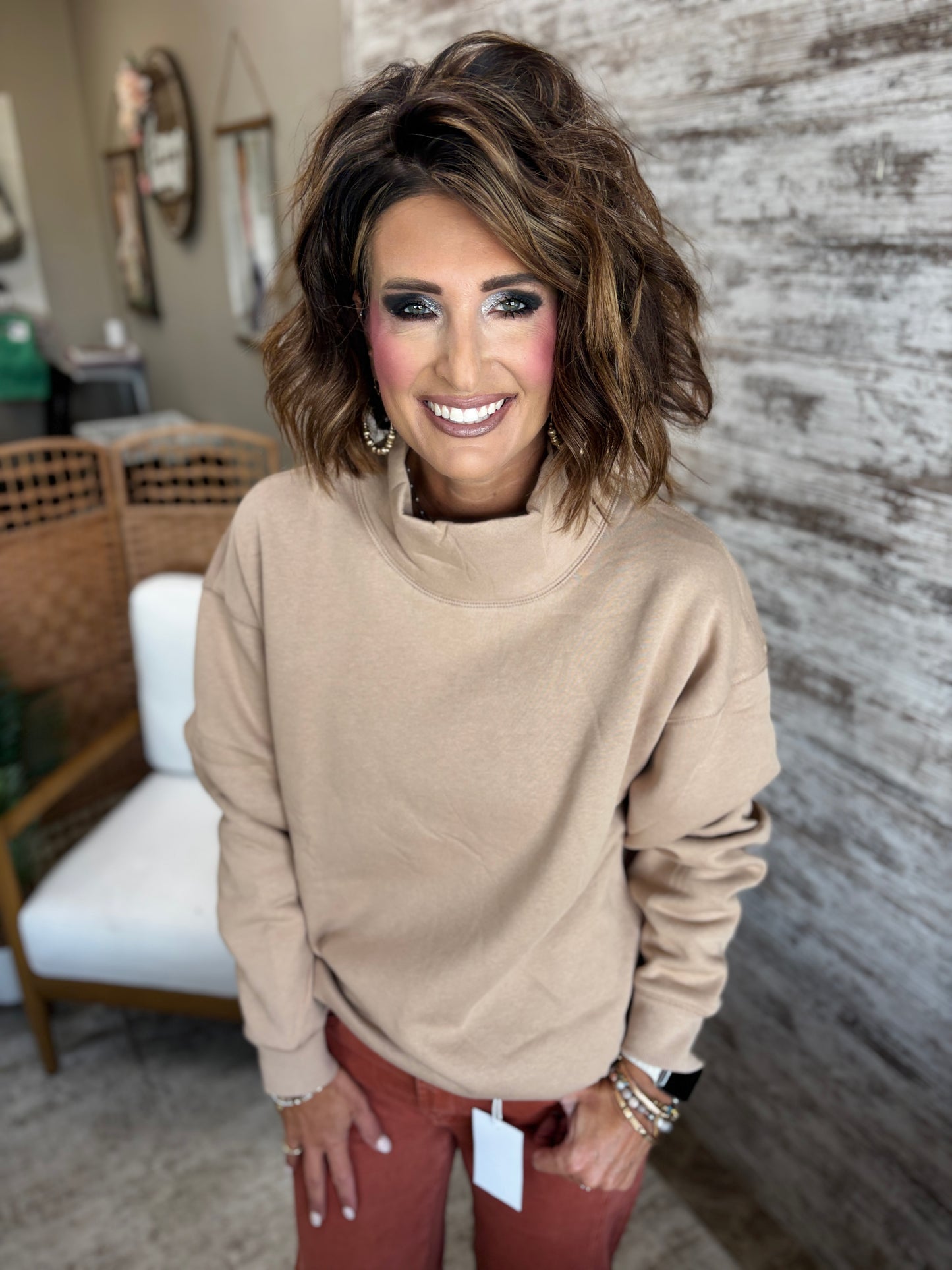 Latte Mock Neck Pullover