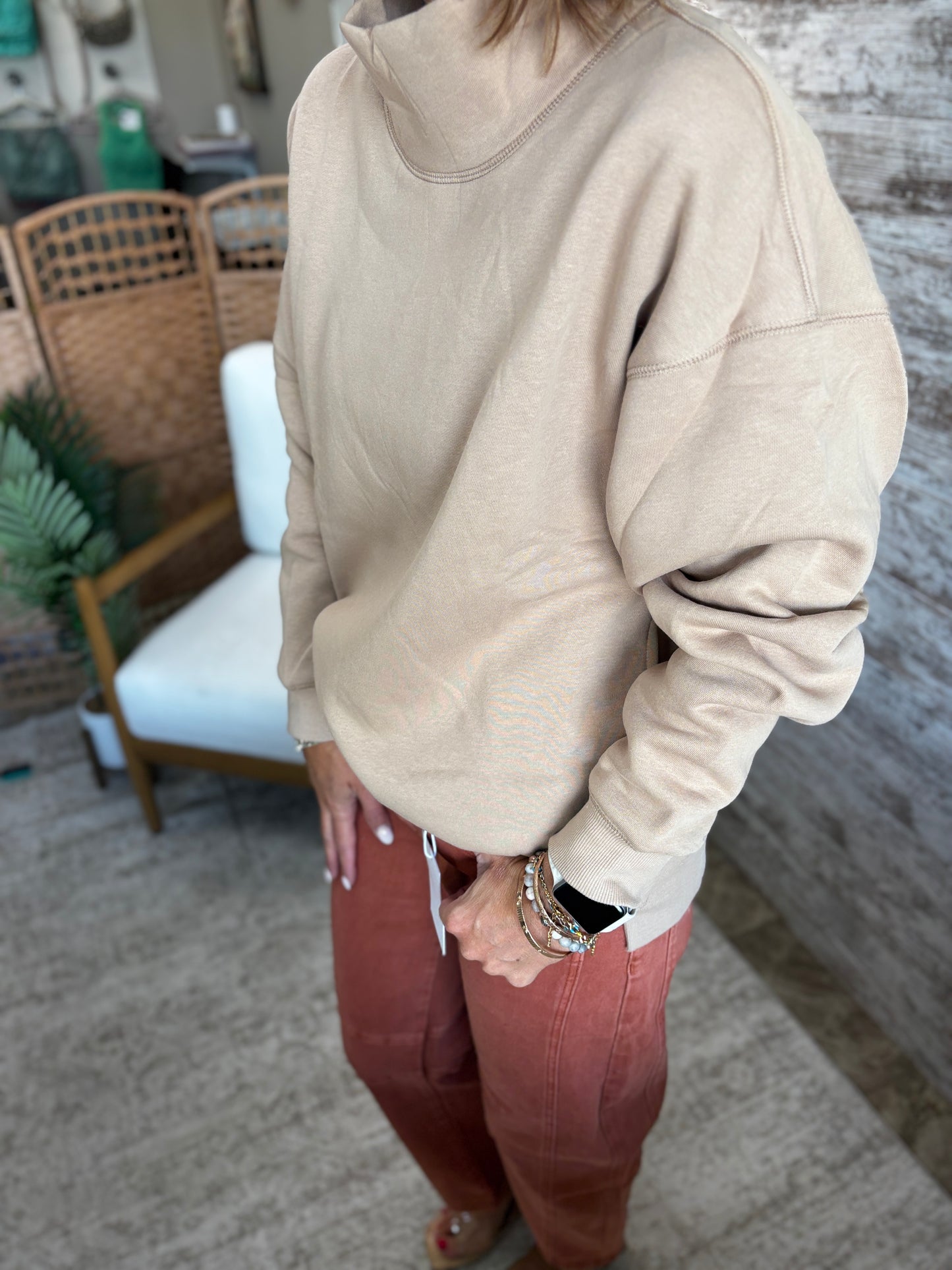Latte Mock Neck Pullover