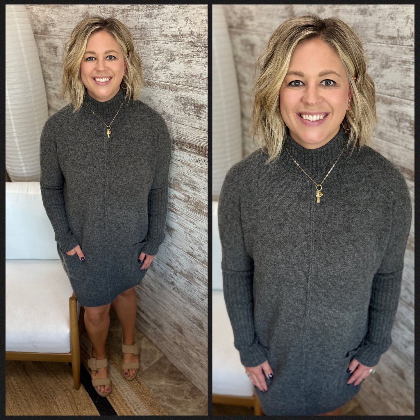 Grey Mock Neck Sweater Dress