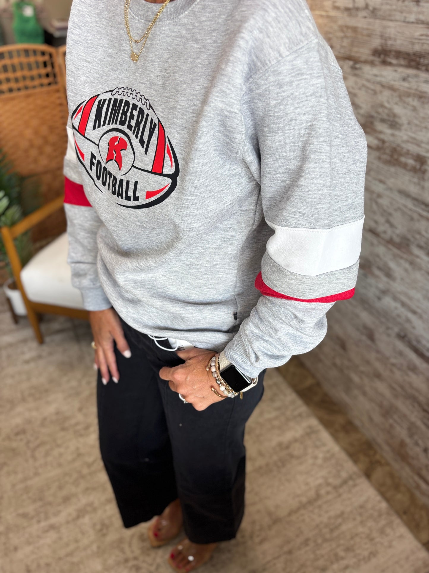 Kimberly Football Varsity Red and White Stripe Pennant Crew~ Unisex