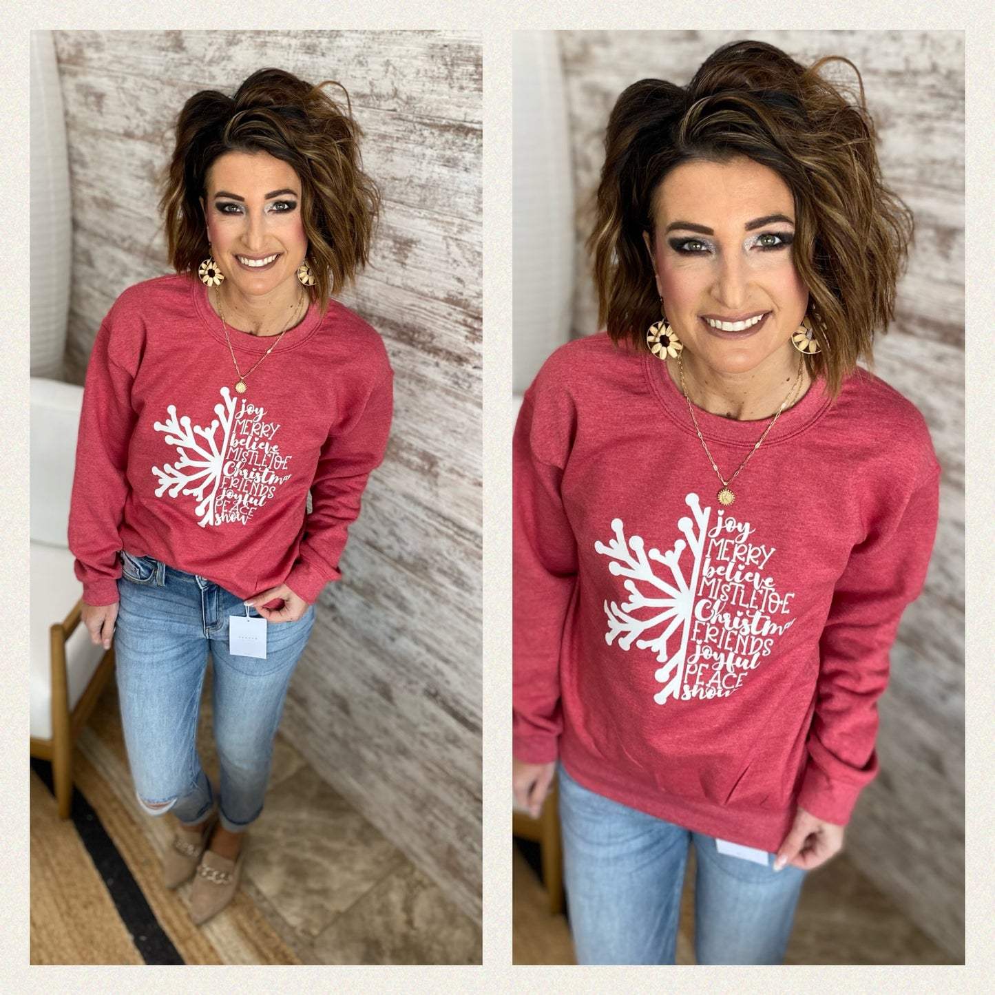 Christmas Snowflake Heather Red Crewneck