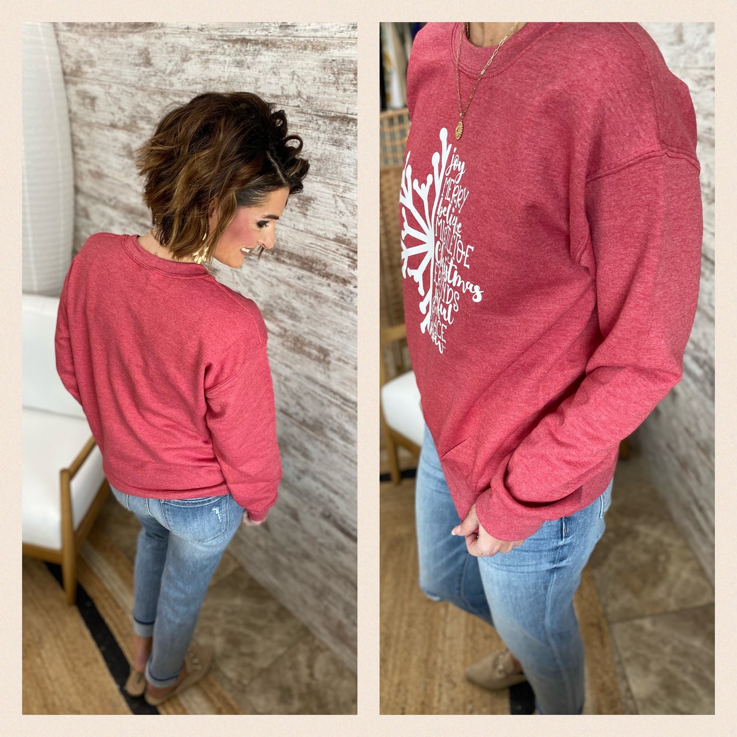 Christmas Snowflake Heather Red Crewneck