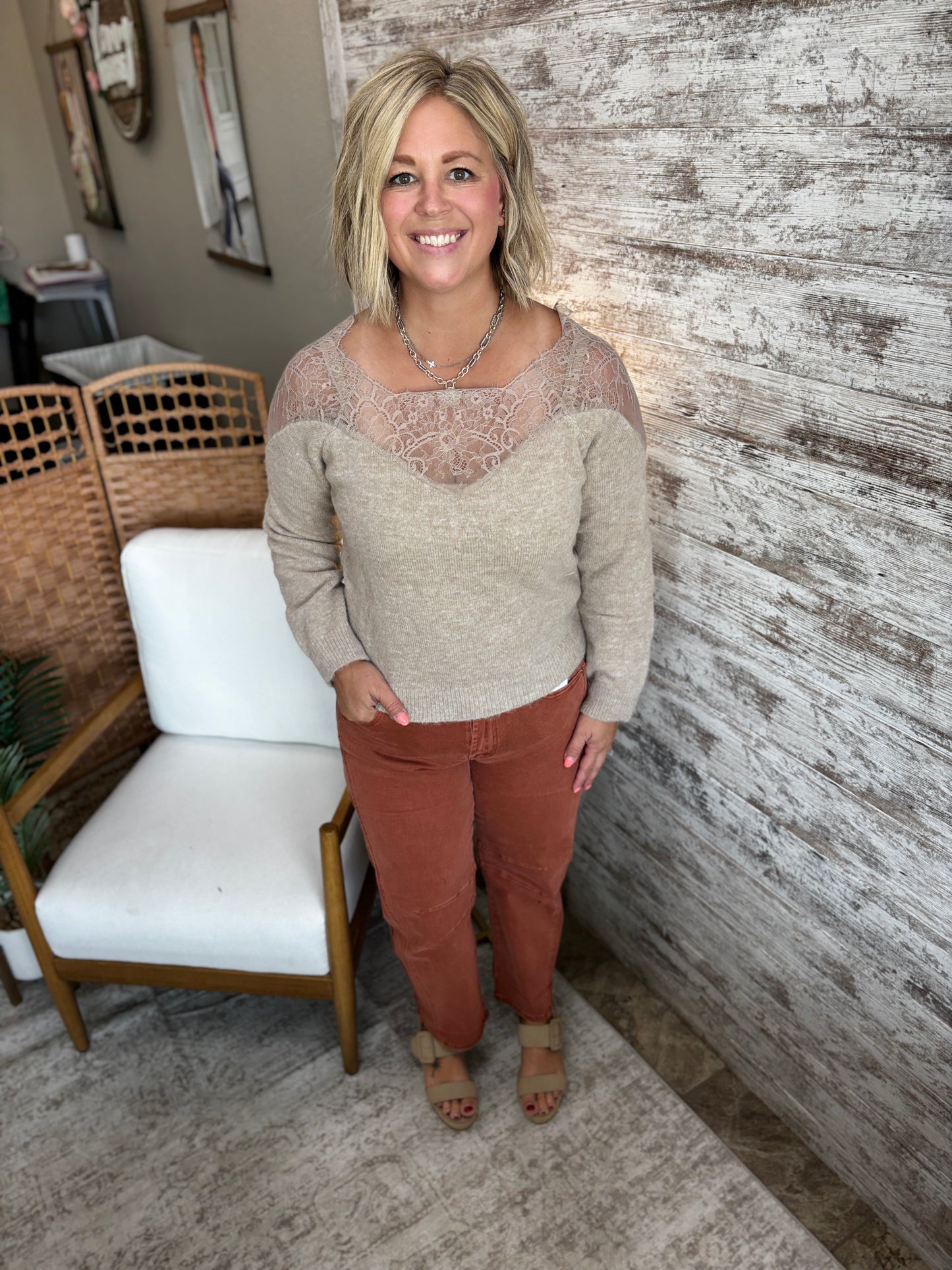 Mushroom Lace Trimmed Sweater