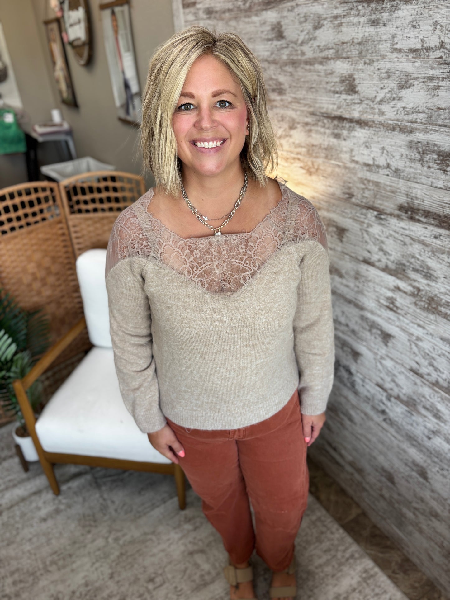 Mushroom Lace Trimmed Sweater
