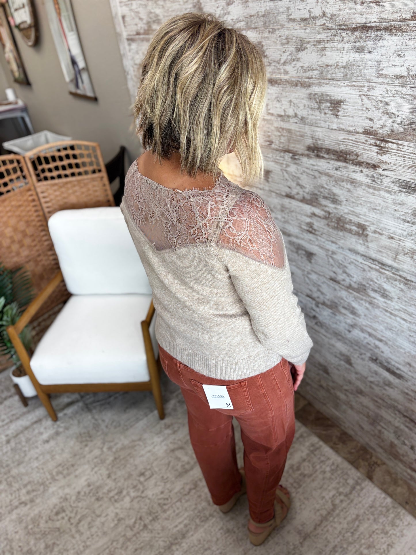 Mushroom Lace Trimmed Sweater