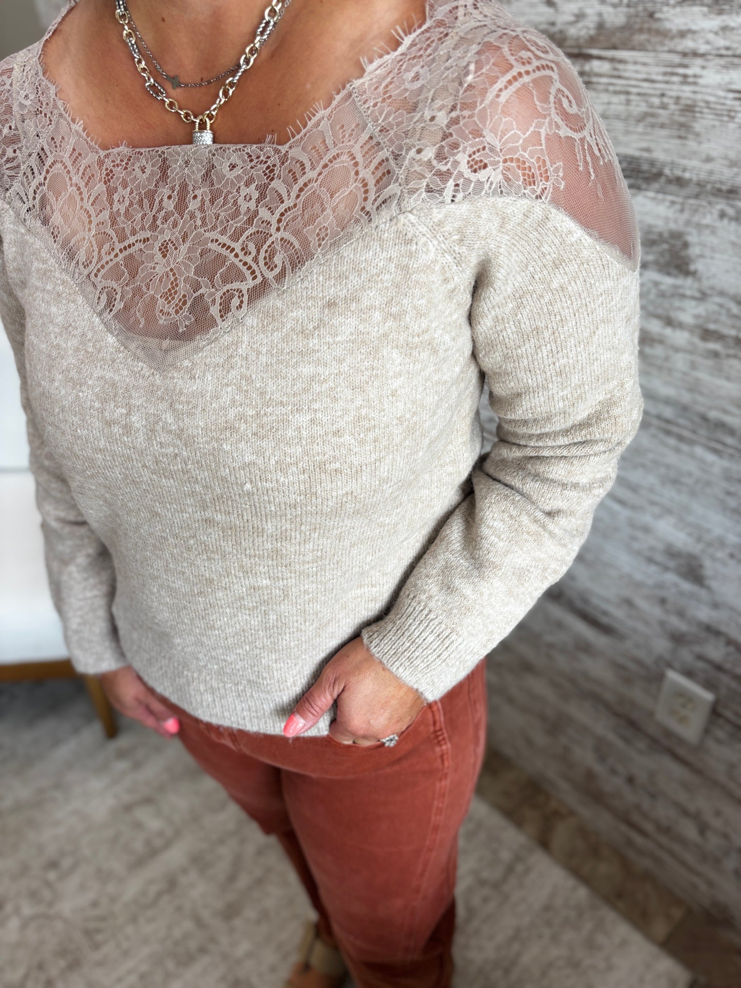 Mushroom Lace Trimmed Sweater
