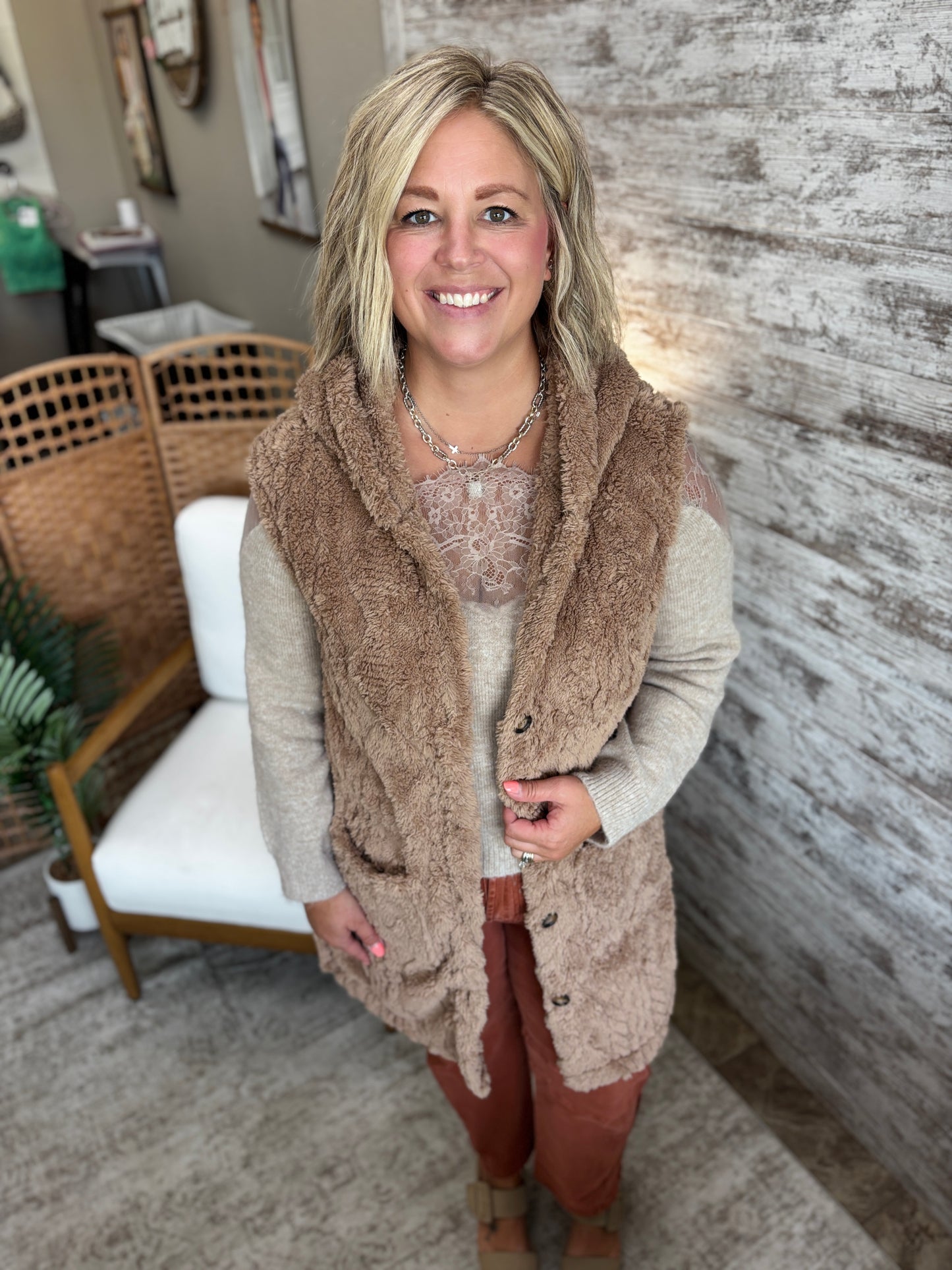 Latte Boucle Hooded Vest